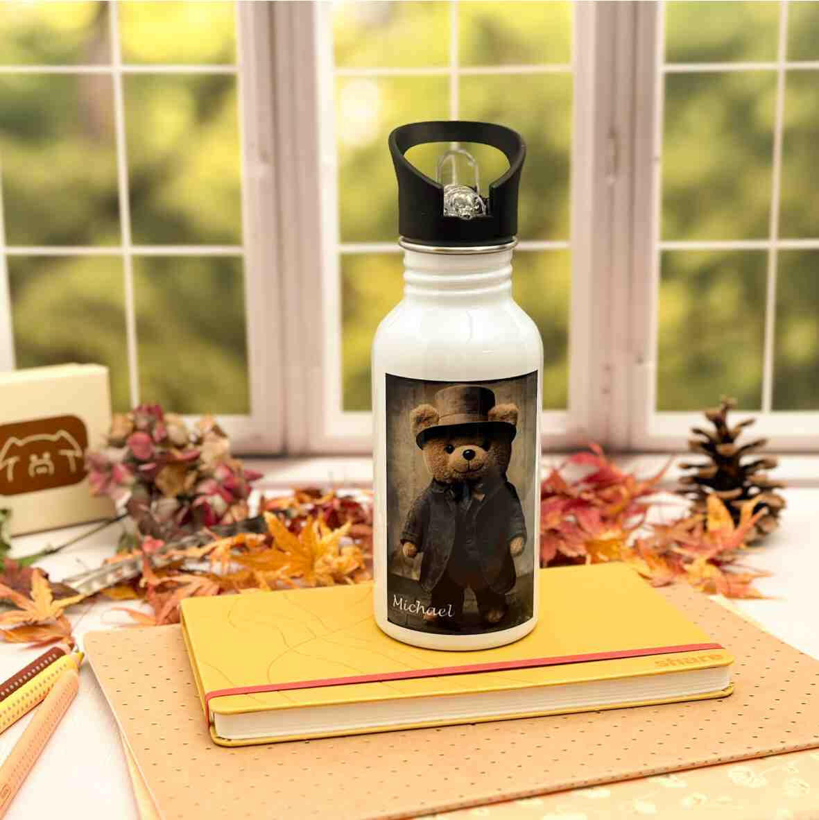 Edelstahl-Trinkflasche Teddybär Detektiv.