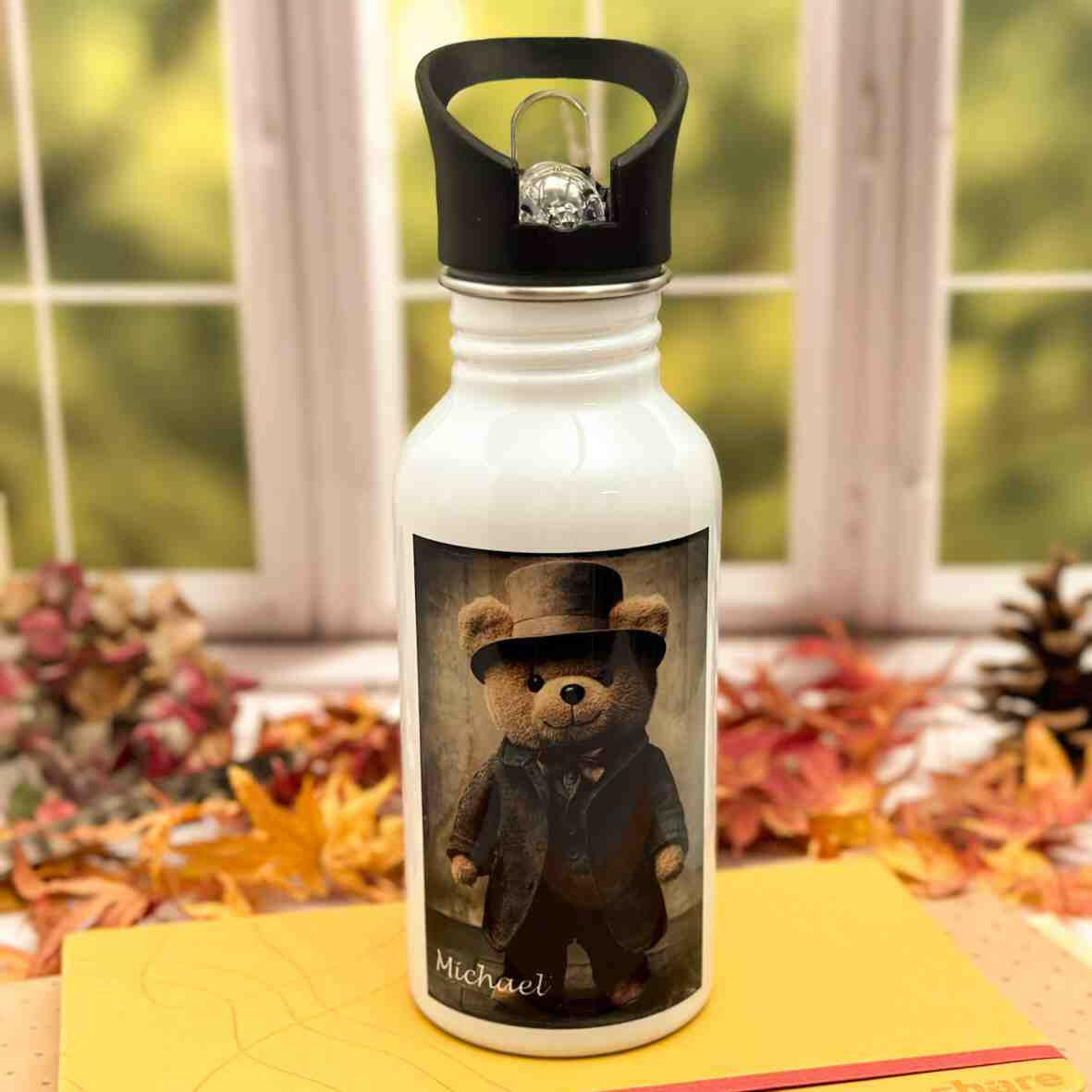 Edelstahl-Trinkflasche Teddybär Detektiv.