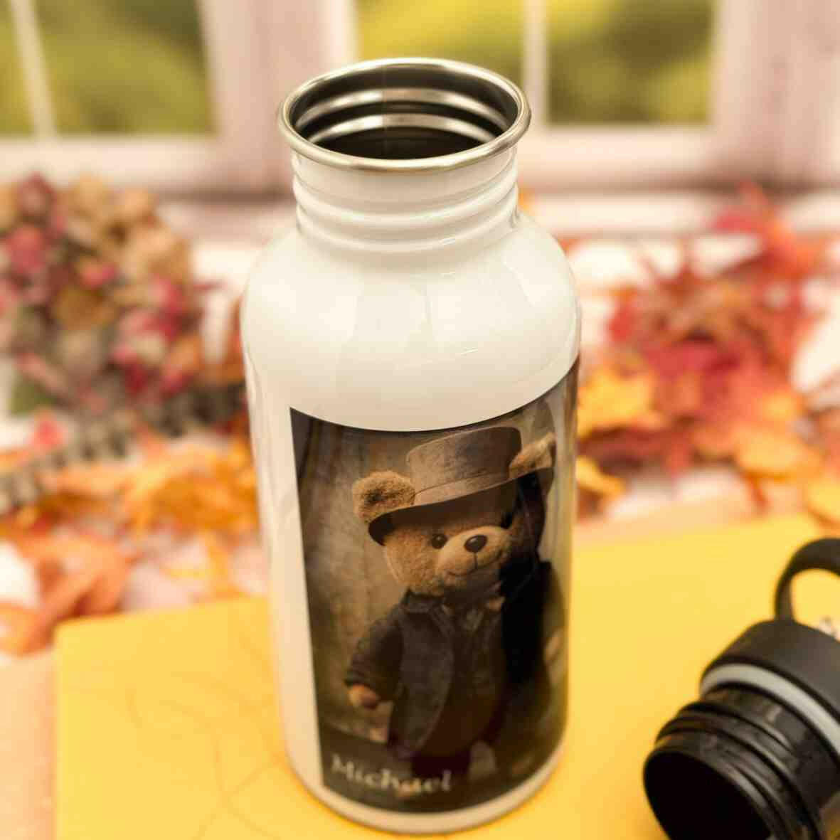 Edelstahl-Trinkflasche Teddybär Detektiv.