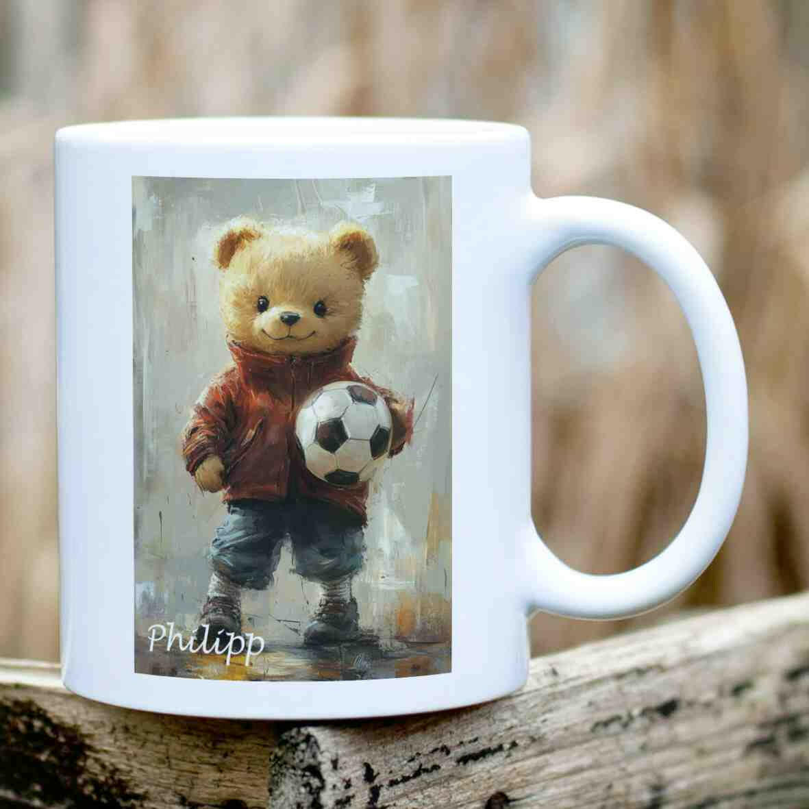 Personalisierte Tasse Teddybär Fußballspieler 1.
