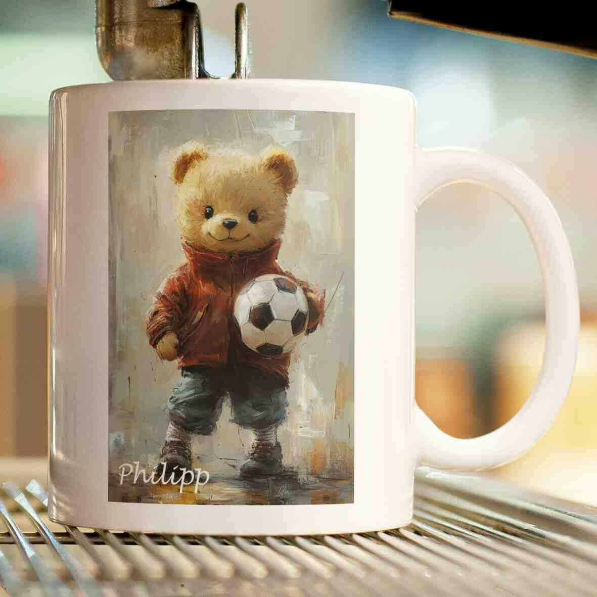 Personalisierte Tasse Teddybär Fußballspieler 1.