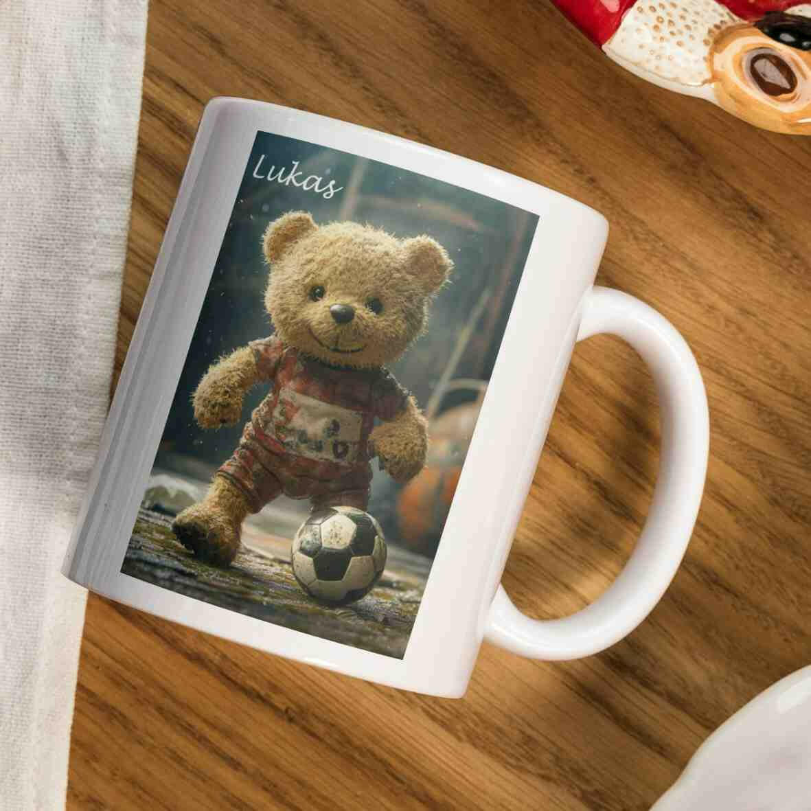 Personalisierte Tasse Teddybär Fußballspieler 2.