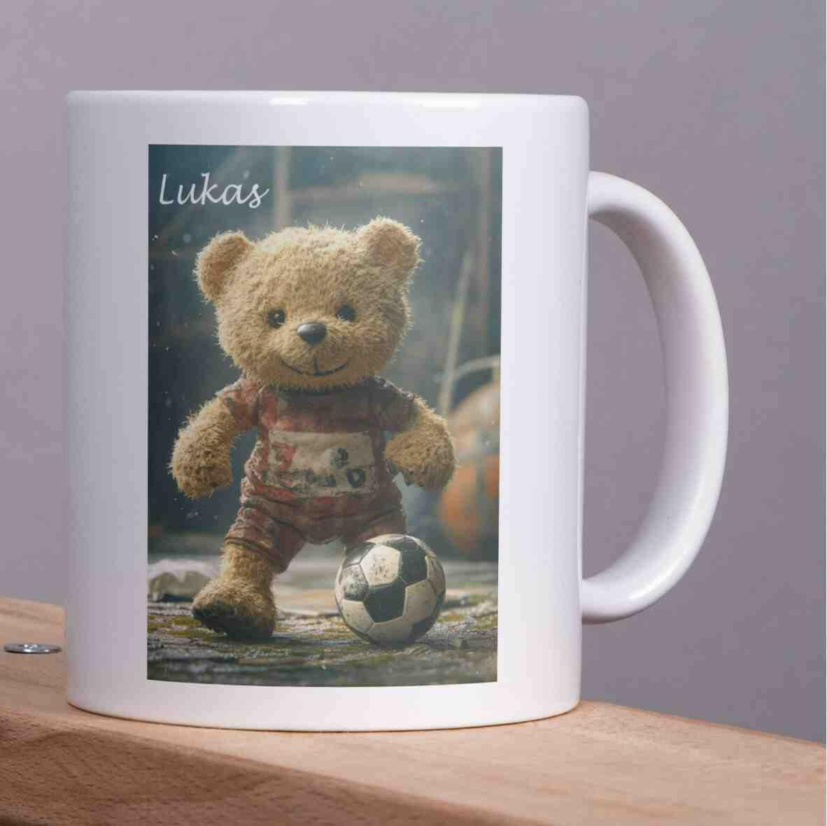 Personalisierte Tasse Teddybär Fußballspieler 2.