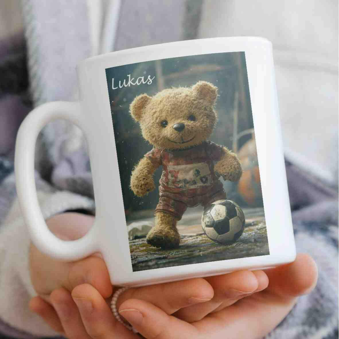Personalisierte Tasse Teddybär Fußballspieler 2.