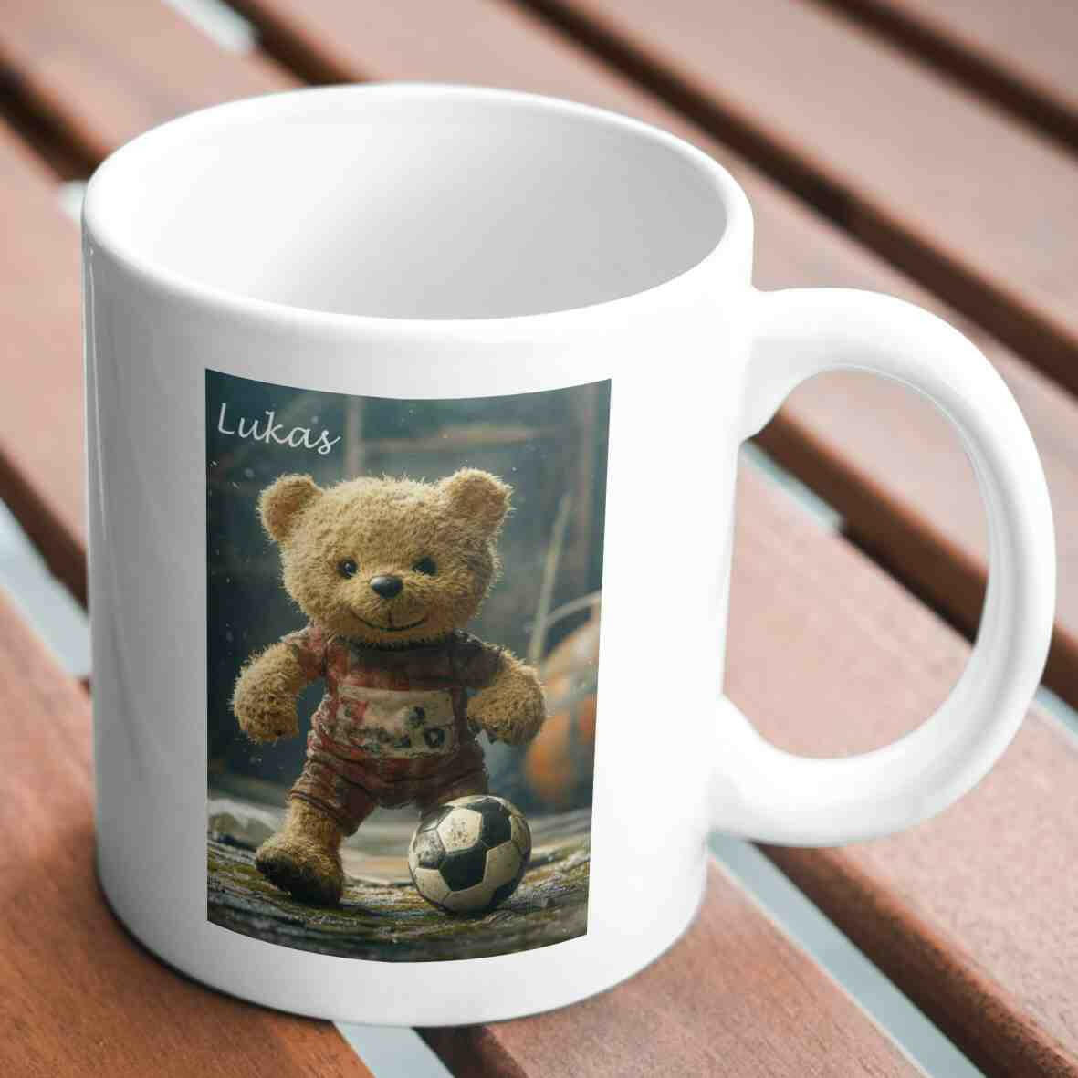 Personalisierte Tasse Teddybär Fußballspieler 2.
