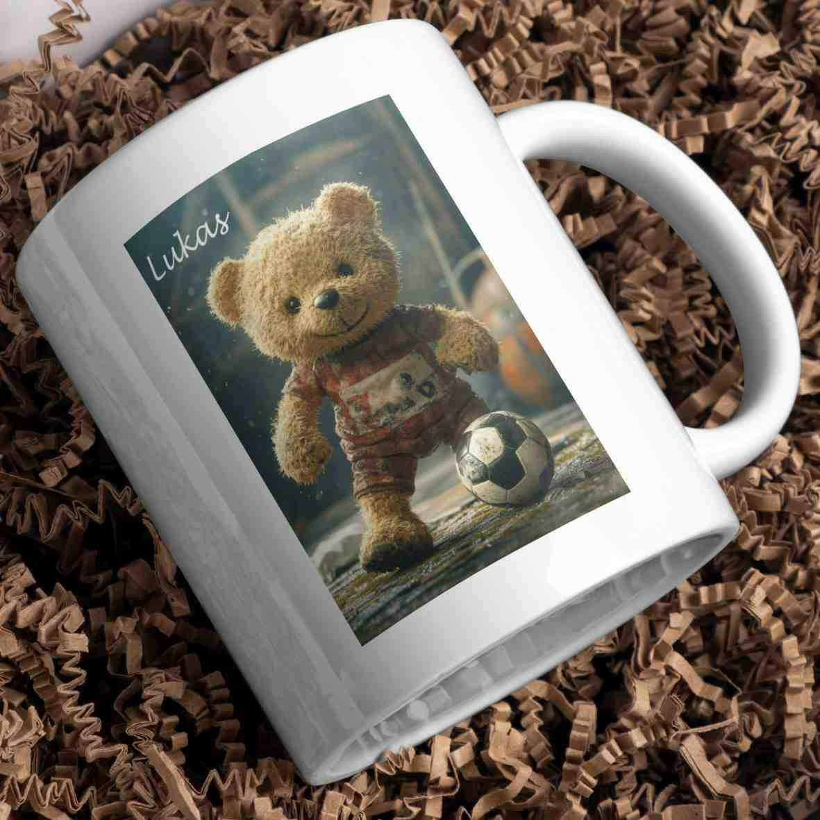 Personalisierte Tasse Teddybär Fußballspieler 2.