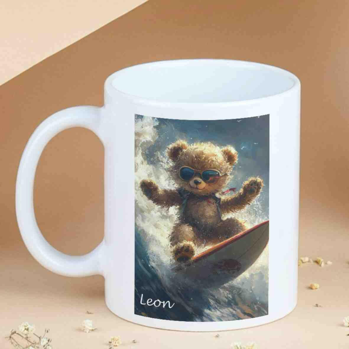 Personalisierte Tasse Teddybär Surfer.