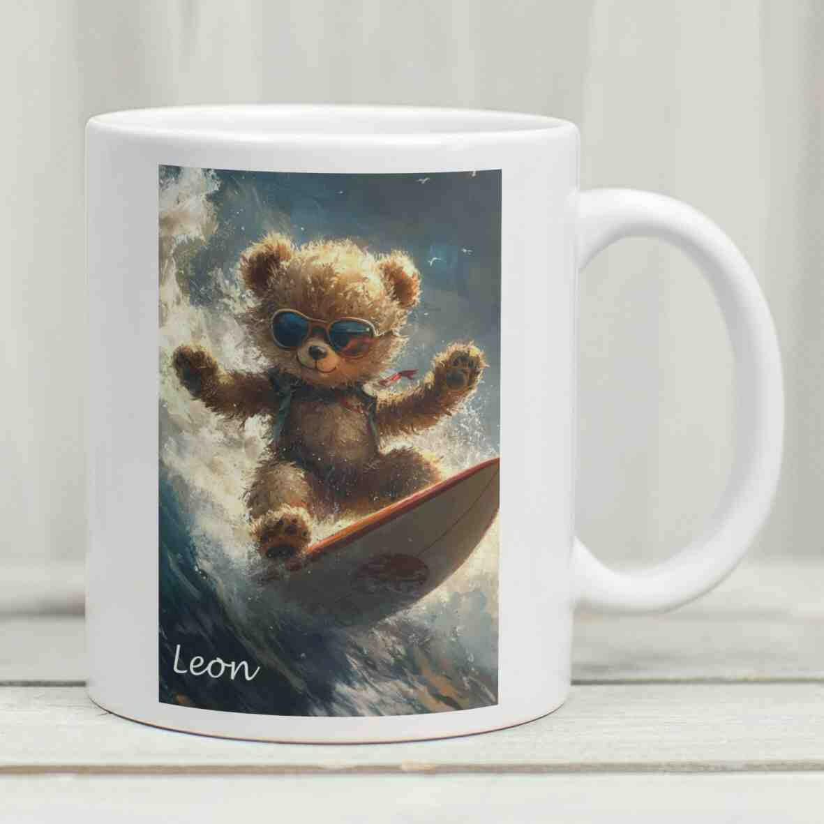 Personalisierte Tasse Teddybär Surfer.