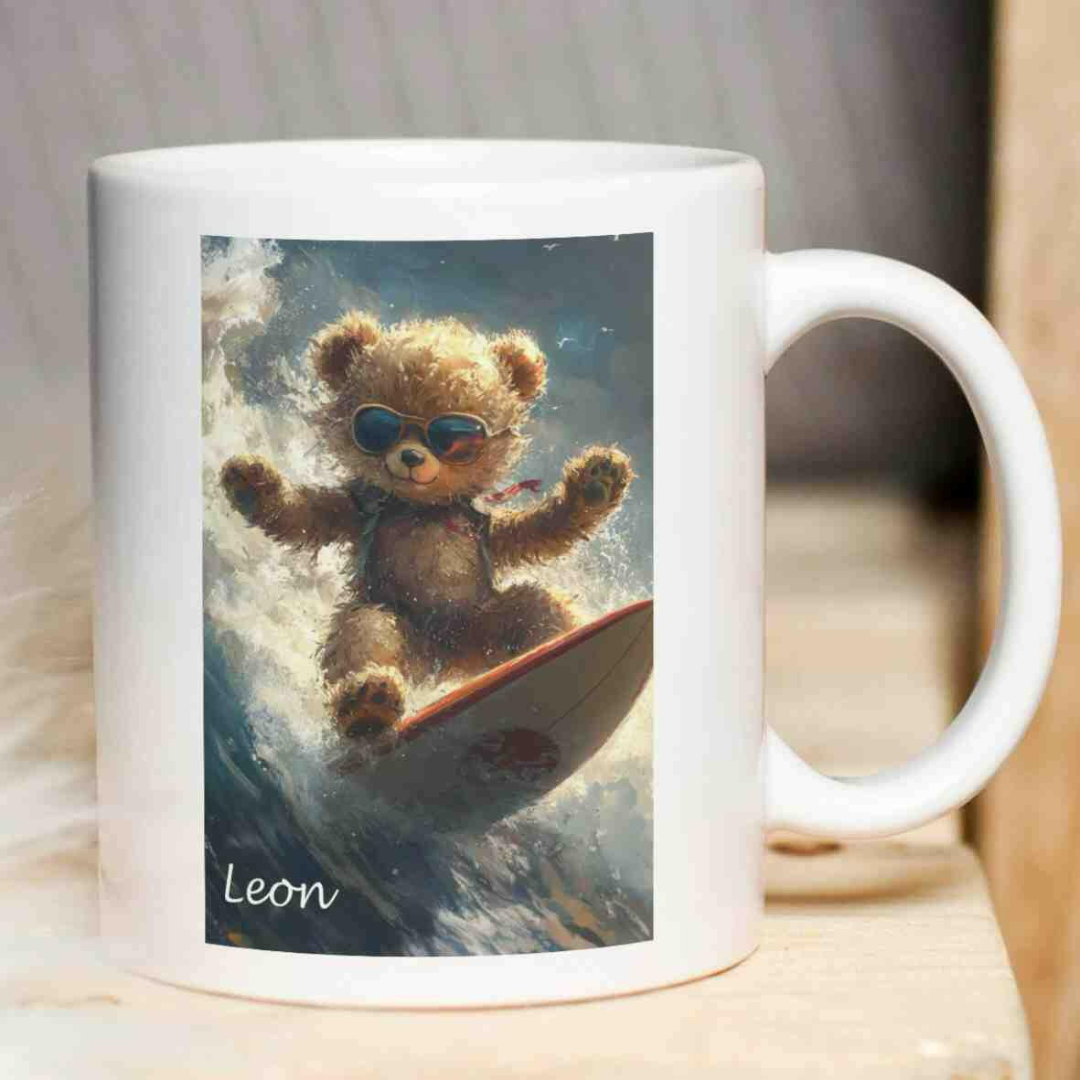 Personalisierte Tasse Teddybär Surfer.