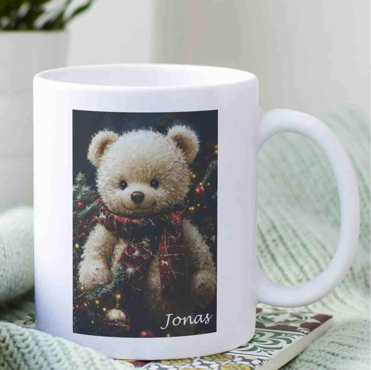 Personalisierte Tasse Teddybär Weihnachten.