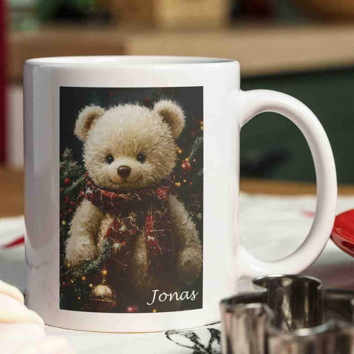 Personalisierte Tasse Teddybär Weihnachten.