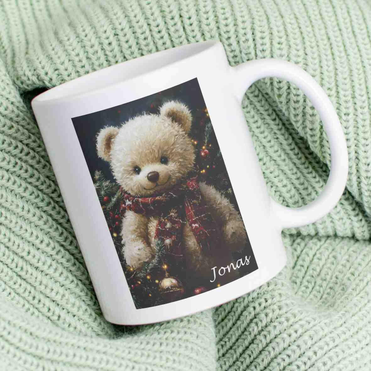Personalisierte Tasse Teddybär Weihnachten.