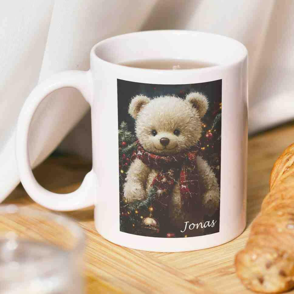 Personalisierte Tasse Teddybär Weihnachten.