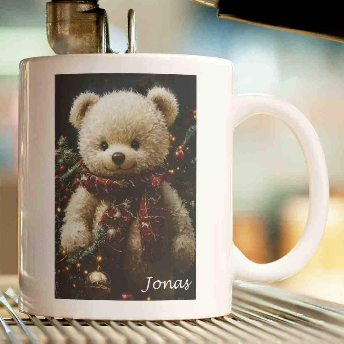 Personalisierte Tasse Teddybär Weihnachten.