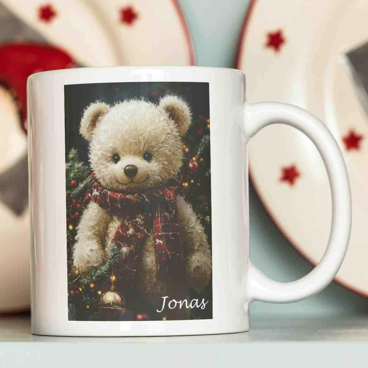 Personalisierte Tasse Teddybär Weihnachten.