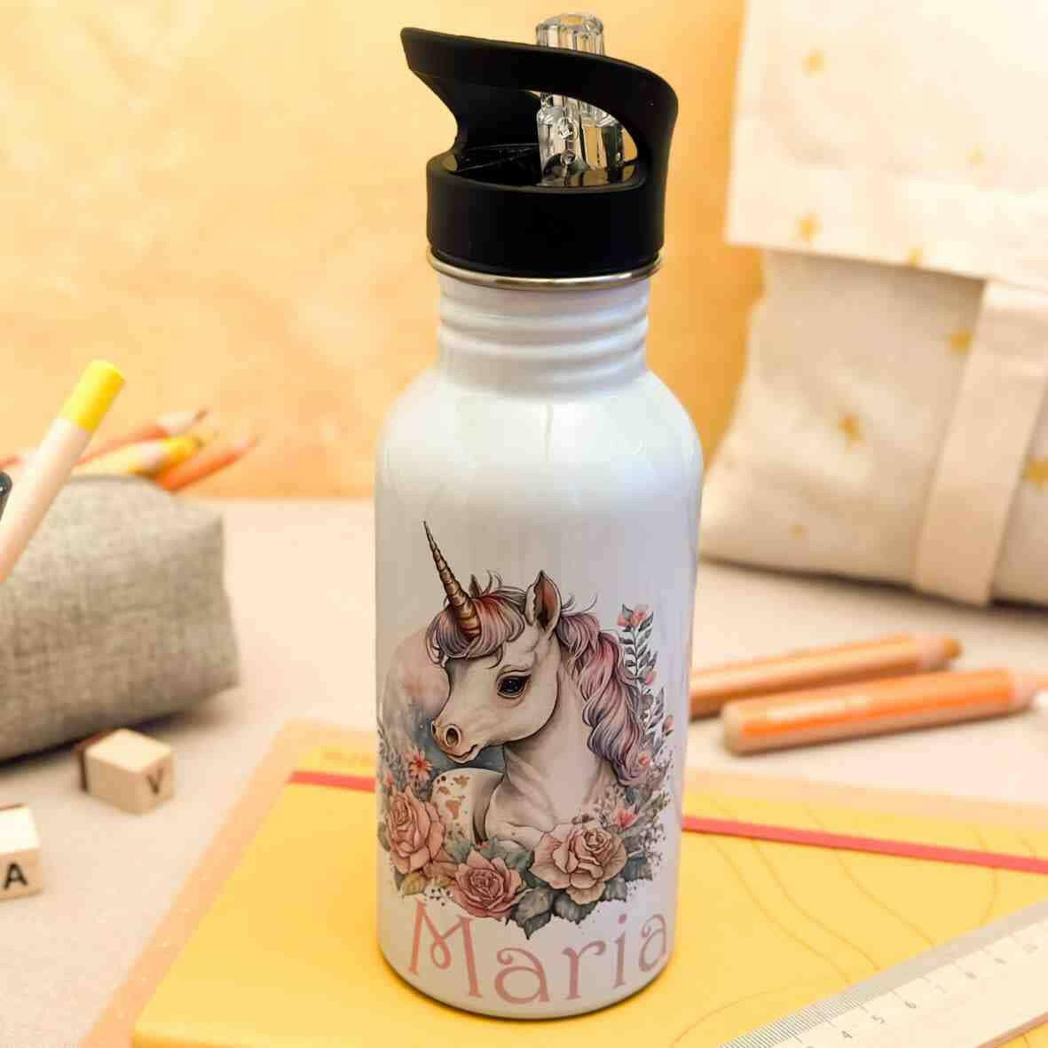 Edelstahl-Trinkflasche Einhorn.