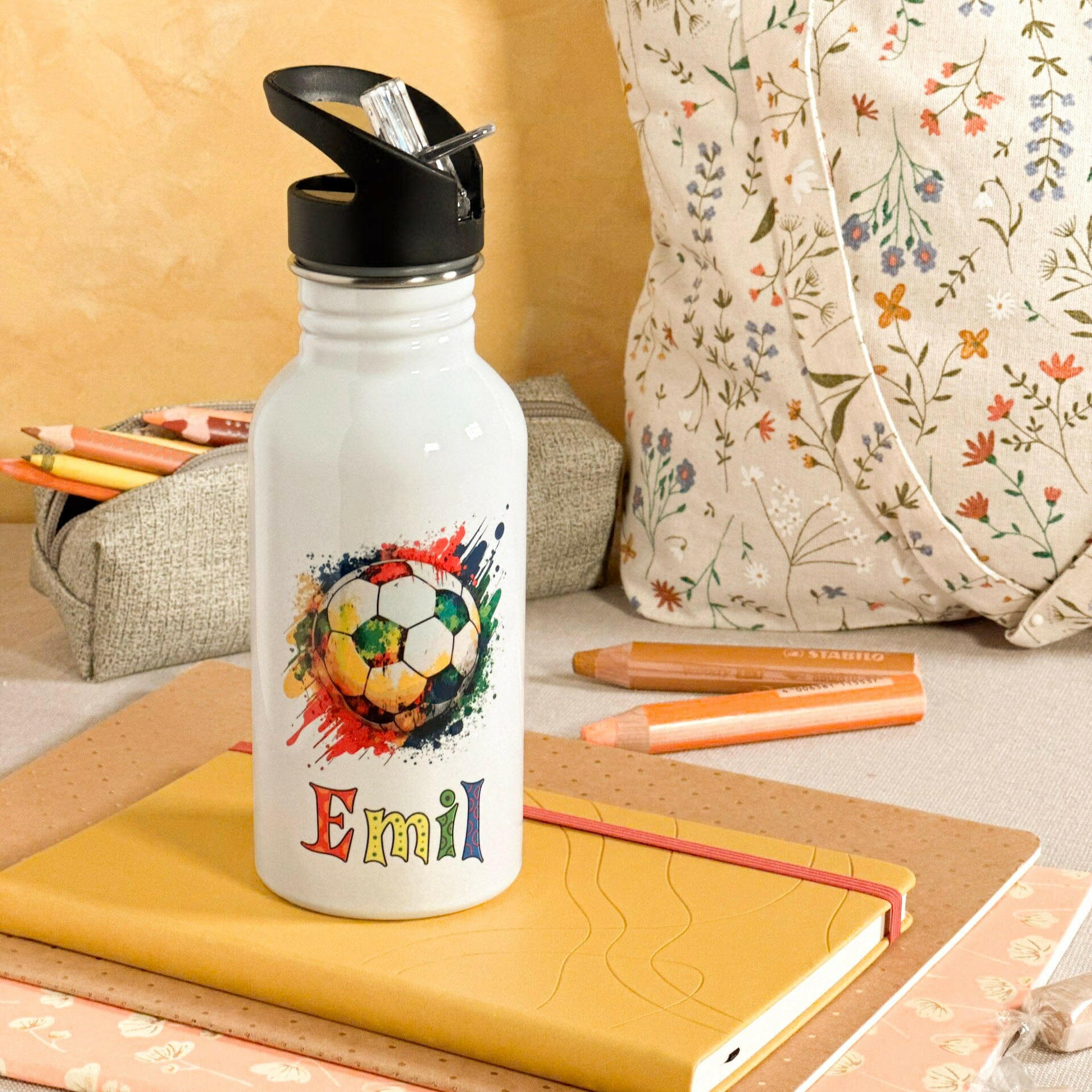 Edelstahl-Trinkflasche Fußball mit Name