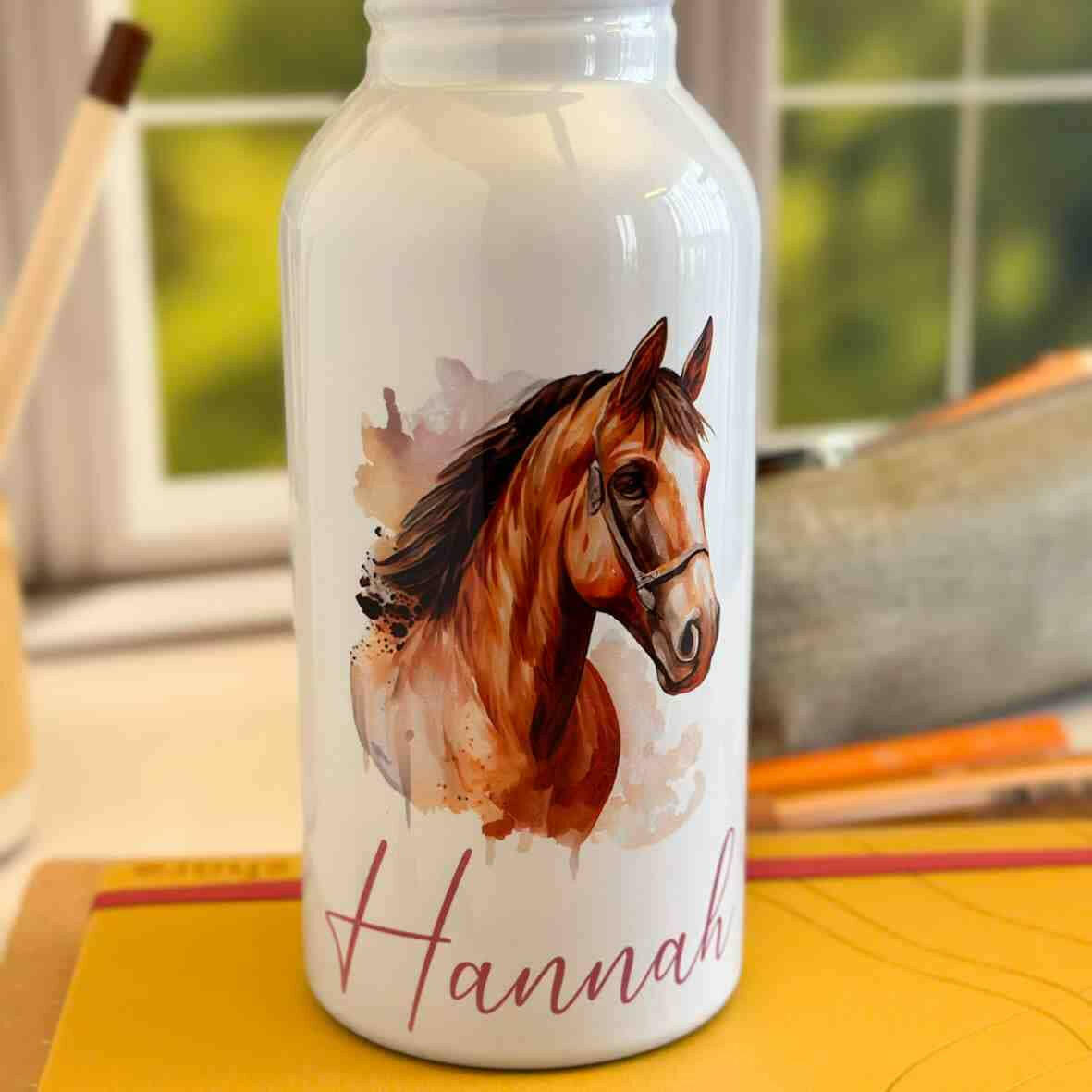 Edelstahl-Trinkflasche Pferd.