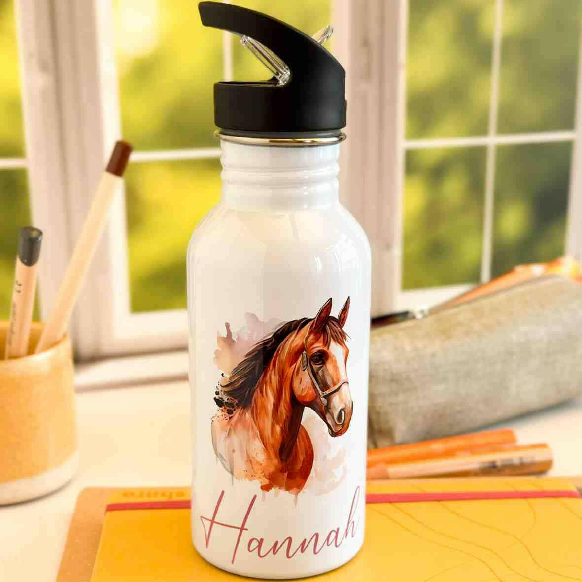 Edelstahl-Trinkflasche Pferd.