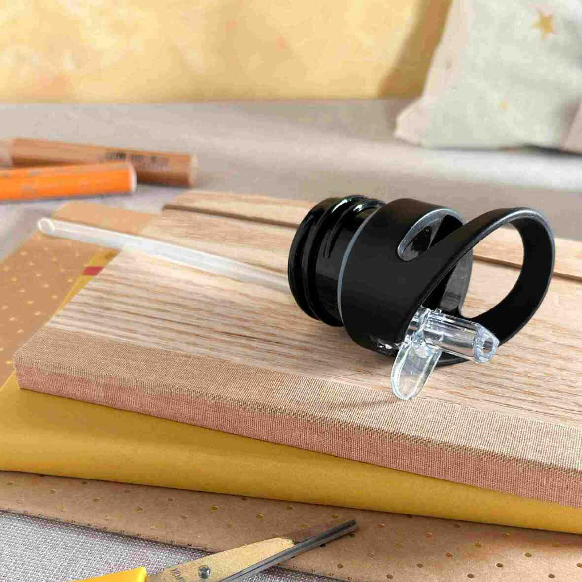 Edelstahl-Trinkflasche Rauhaardackel gelber Ballon.