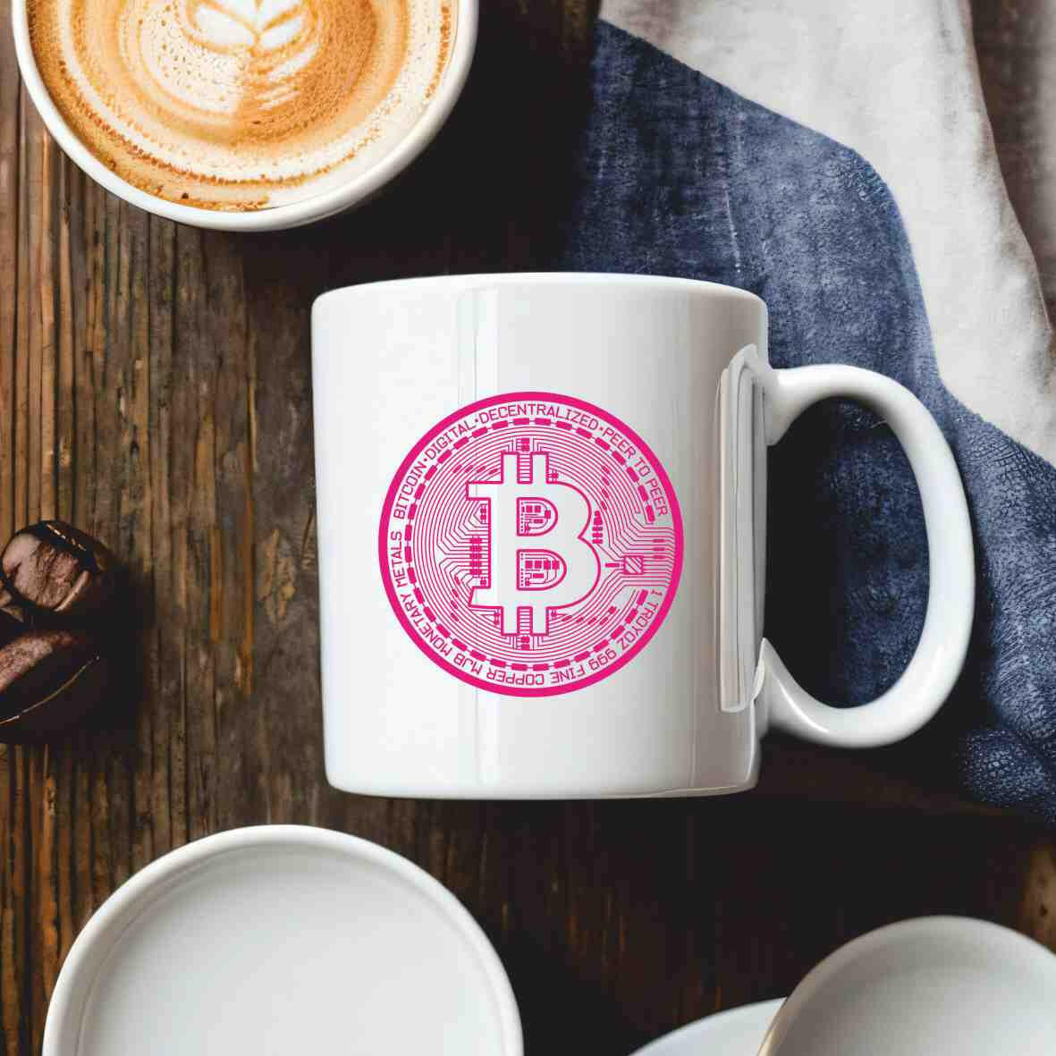 Motivations-Tasse Bitcoin Symbol - verschiedene Farben.