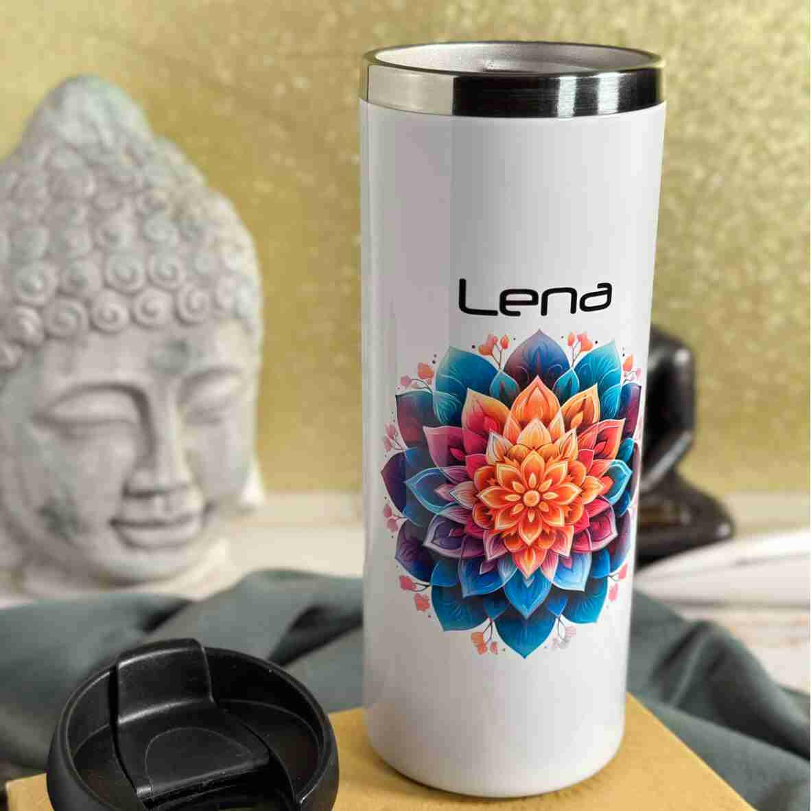 Thermobecher Namaste bunt.