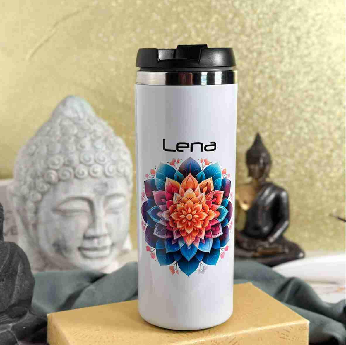 Thermobecher Namaste bunt.