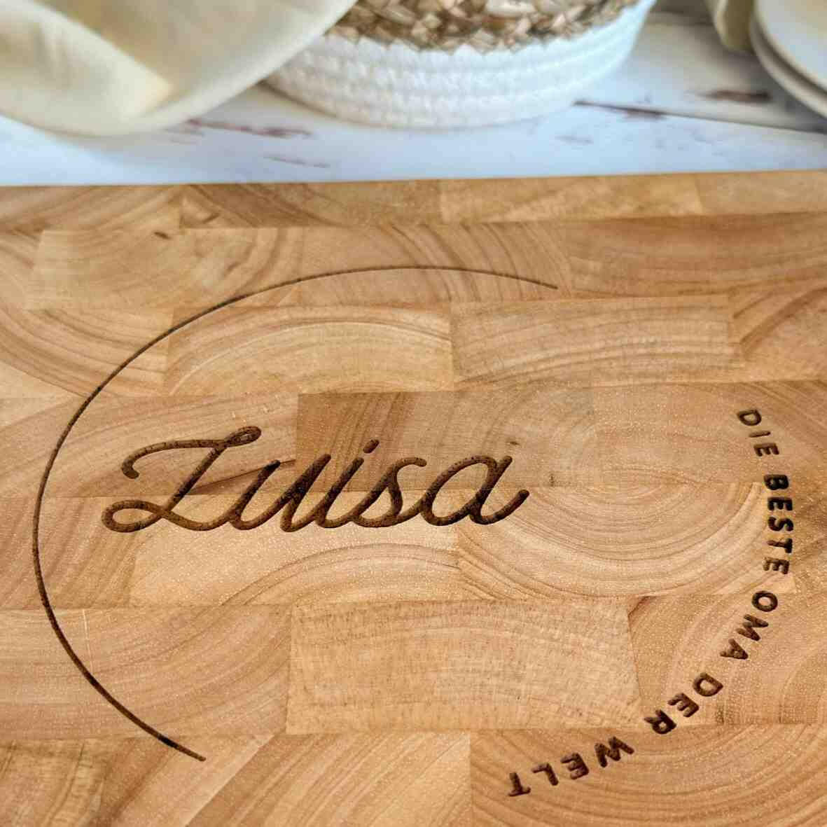 Personalisiertes Schneidebrett Stirnholz Name Kreis Spruch.