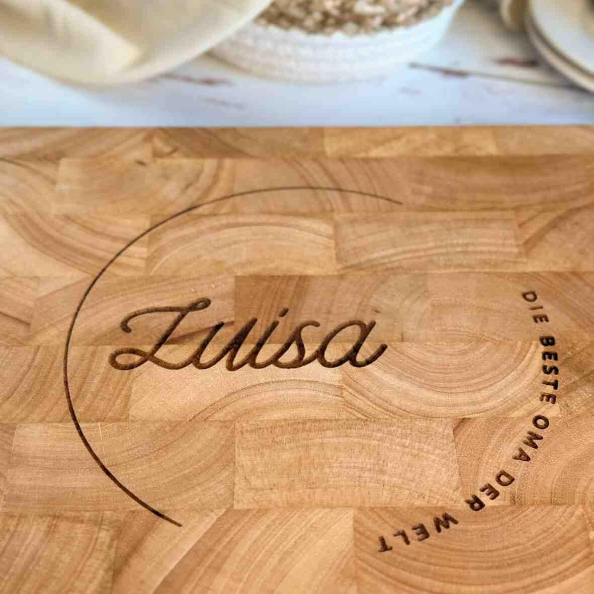 Personalisiertes Schneidebrett Stirnholz Name Kreis Spruch.