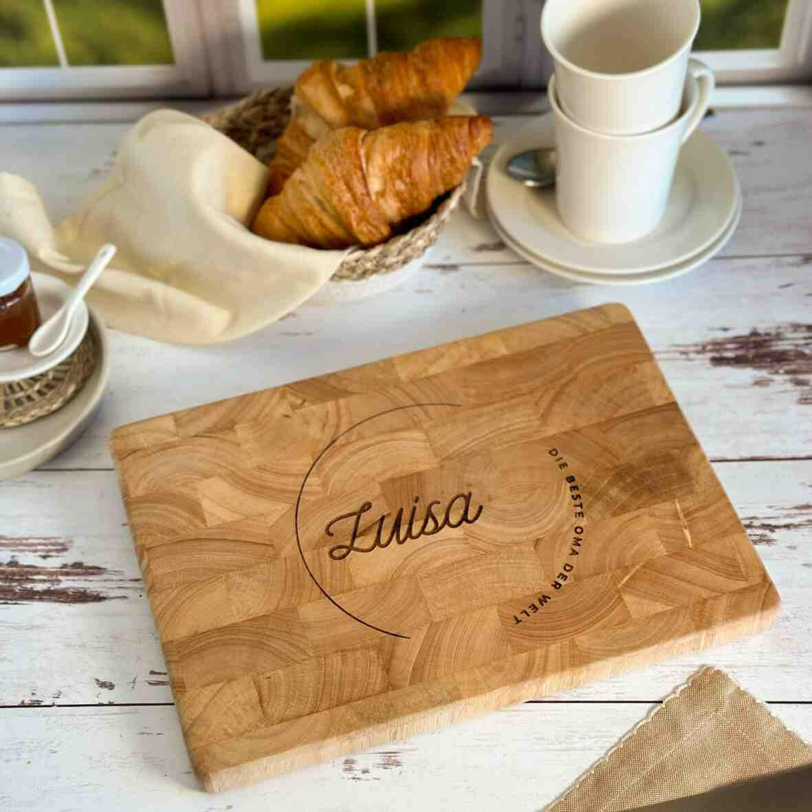 Personalisiertes Schneidebrett Stirnholz Name Kreis Spruch.