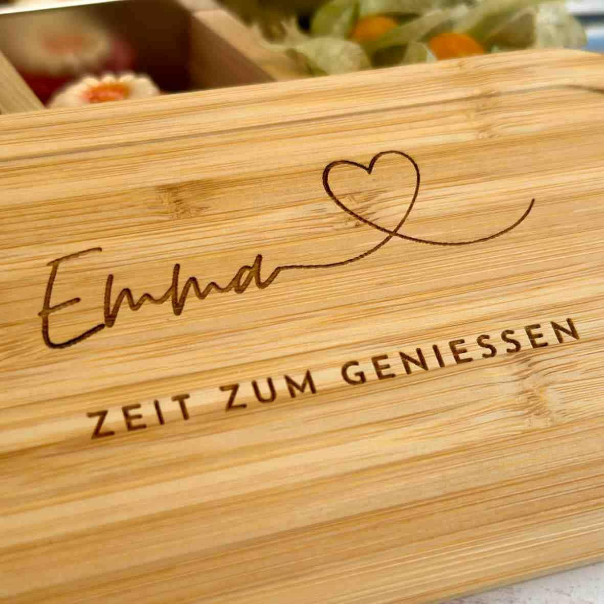 Personalisierte Brotdose - Edelstahl mit Name, Herz, Spruch.