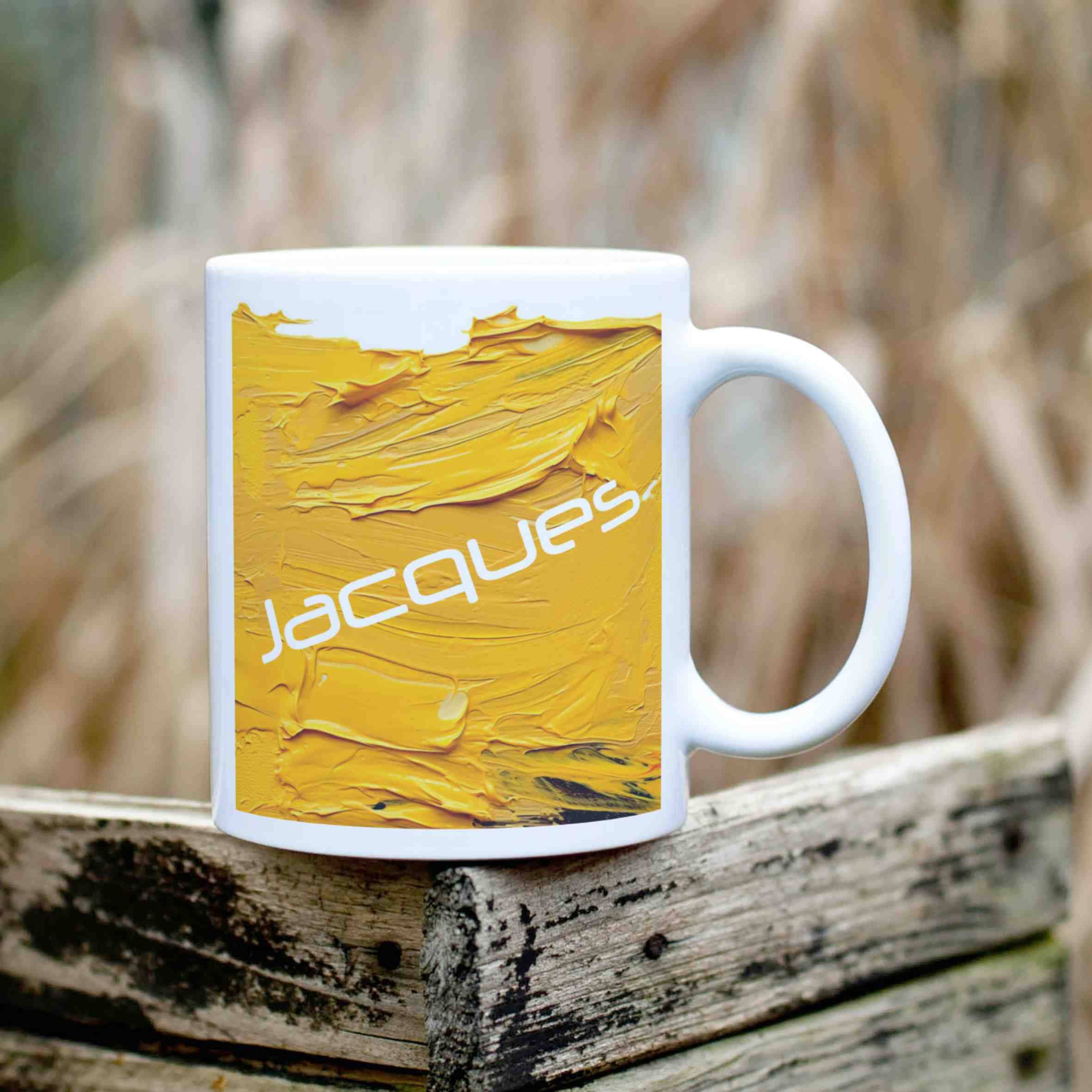 personalisierte Tasse Acryl-Grafik gelb Rhein-Druck