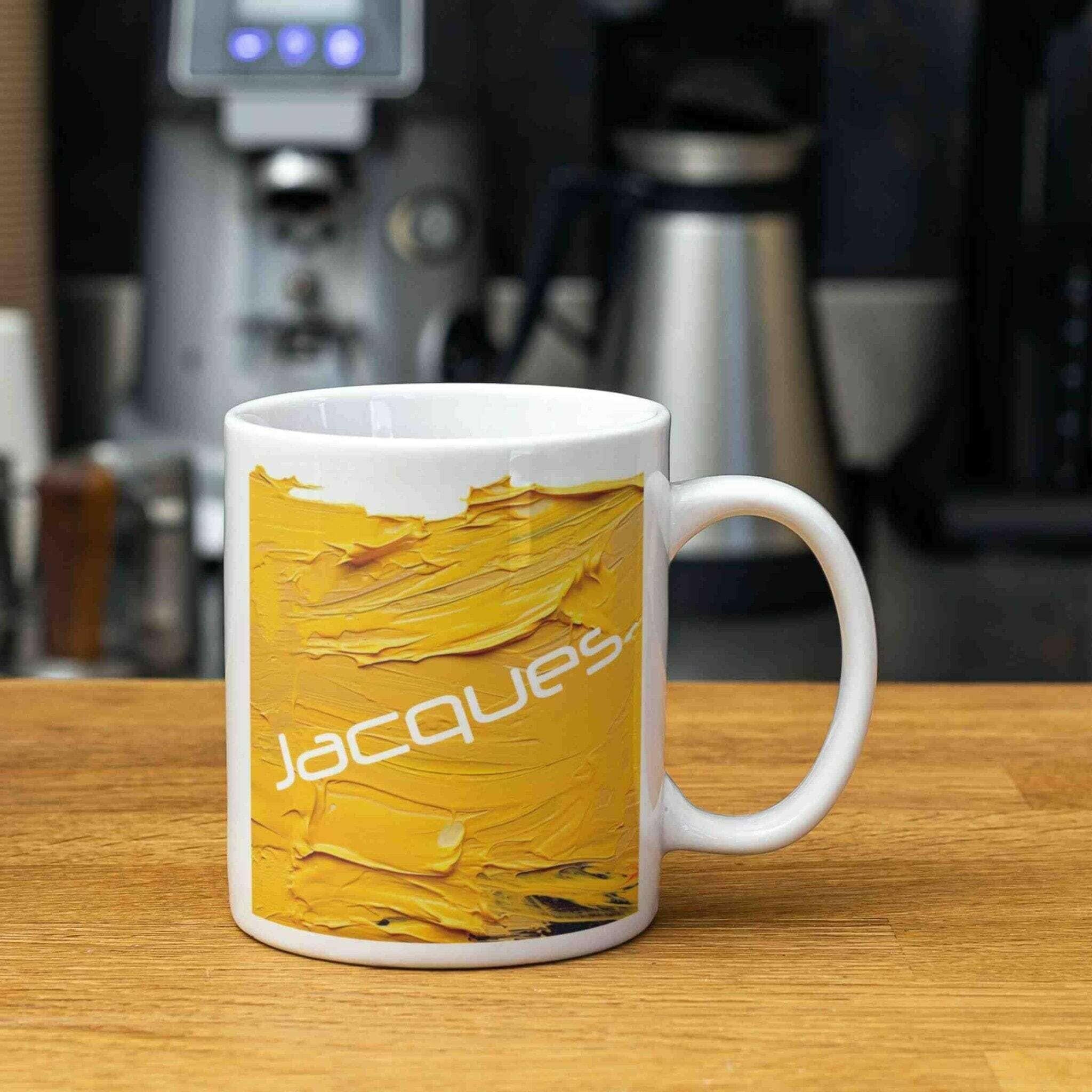 Personalisierte Tasse Acryl-Grafik gelb.