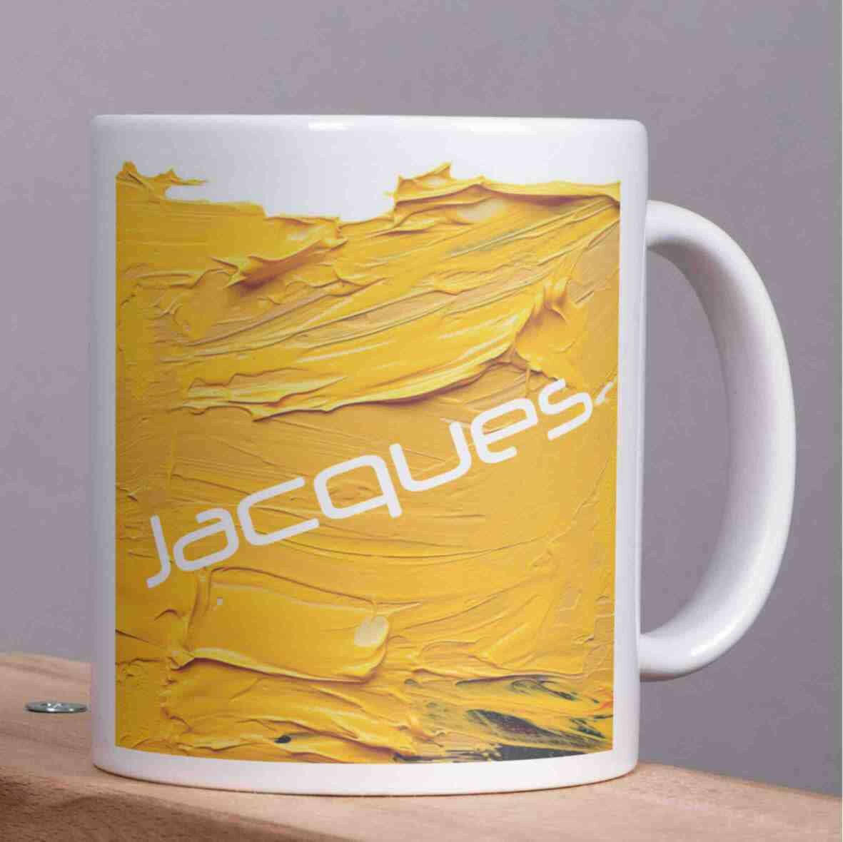 Personalisierte Tasse Acryl-Grafik gelb.