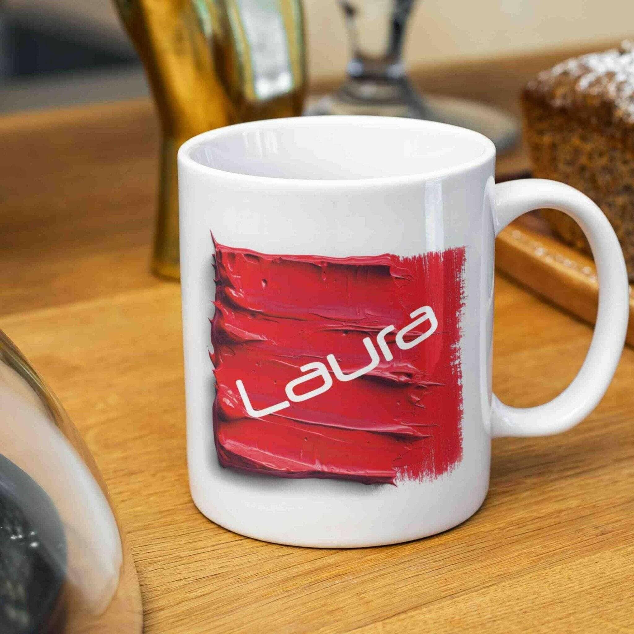 Personalisierte Tasse Acryl-Grafik rot.