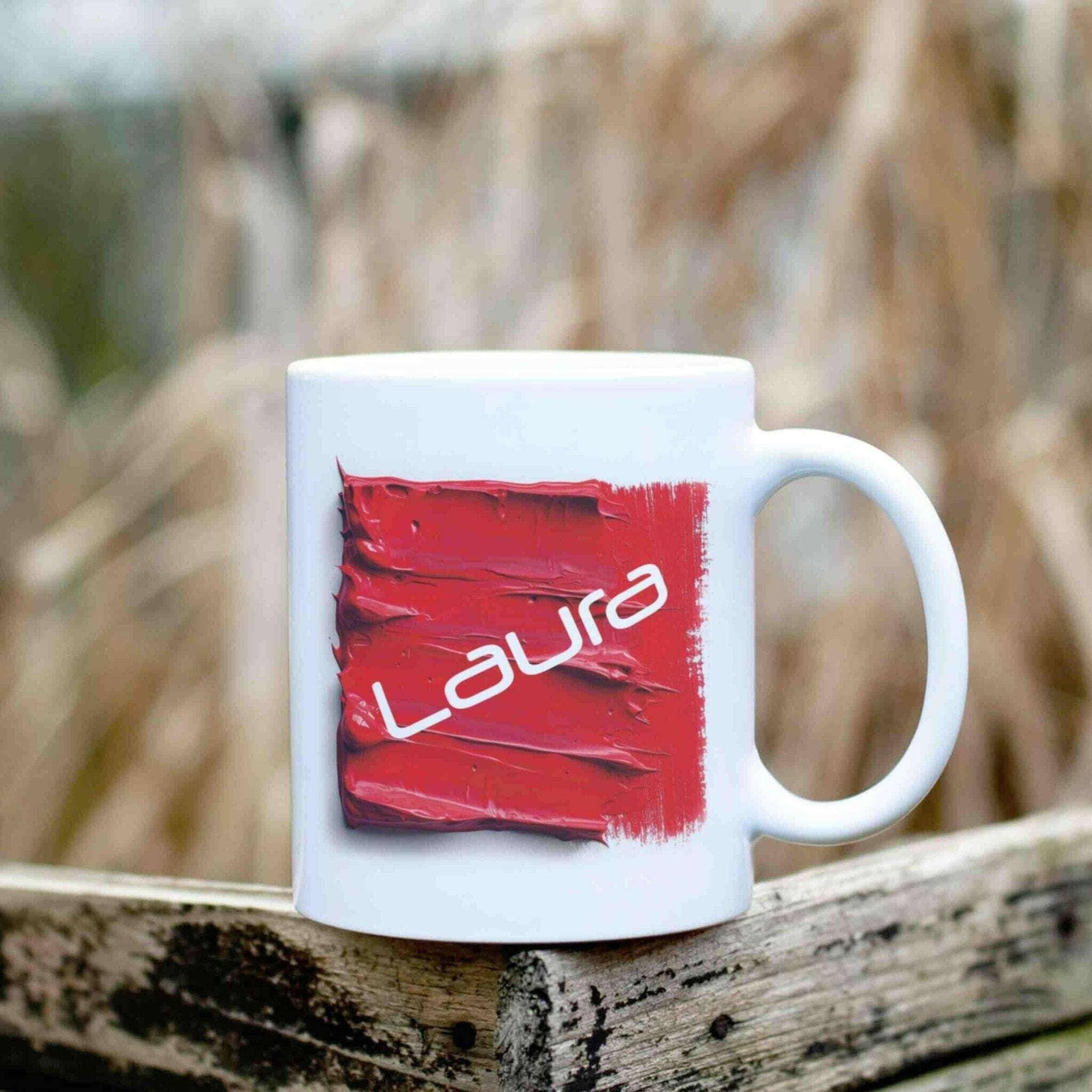 Personalisierte Tasse Acryl-Grafik rot.