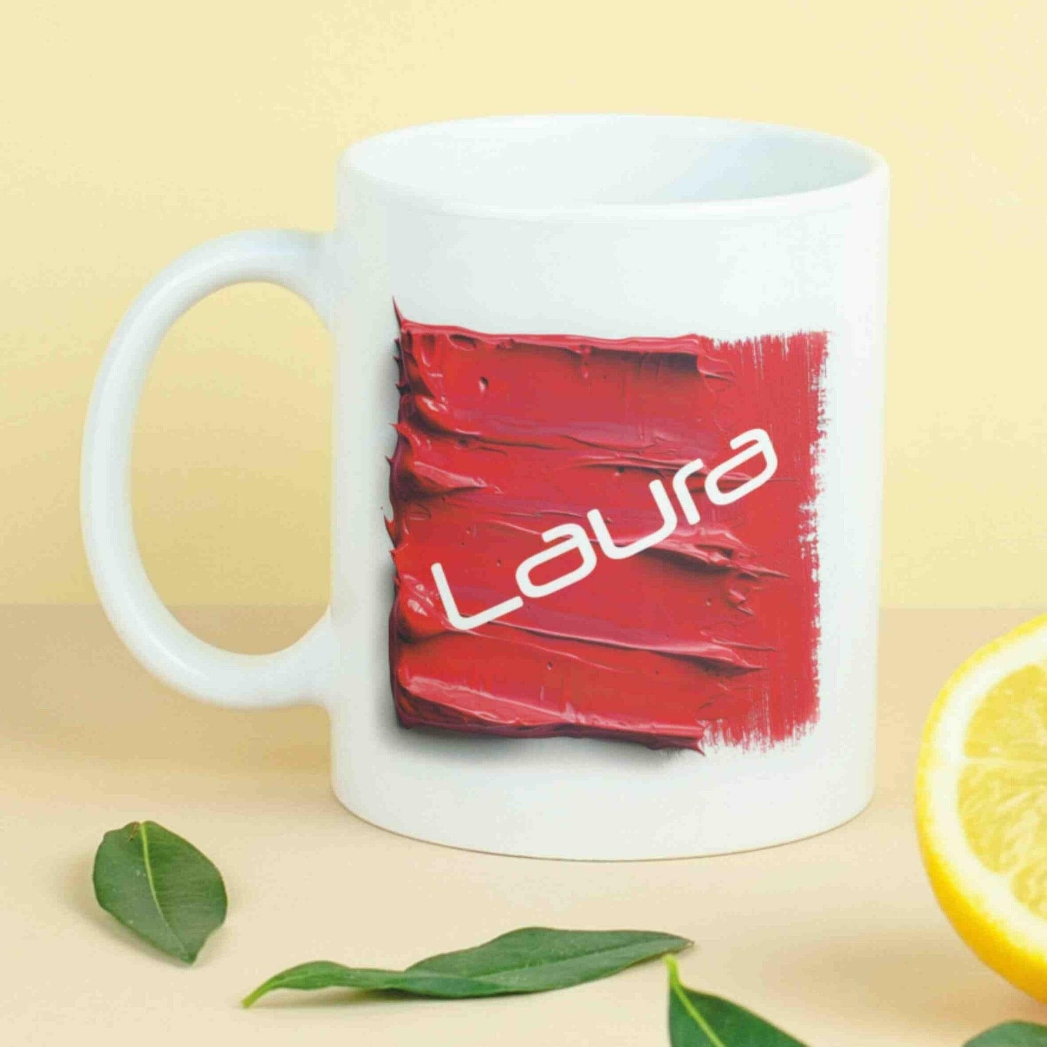 Personalisierte Tasse Acryl-Grafik rot.