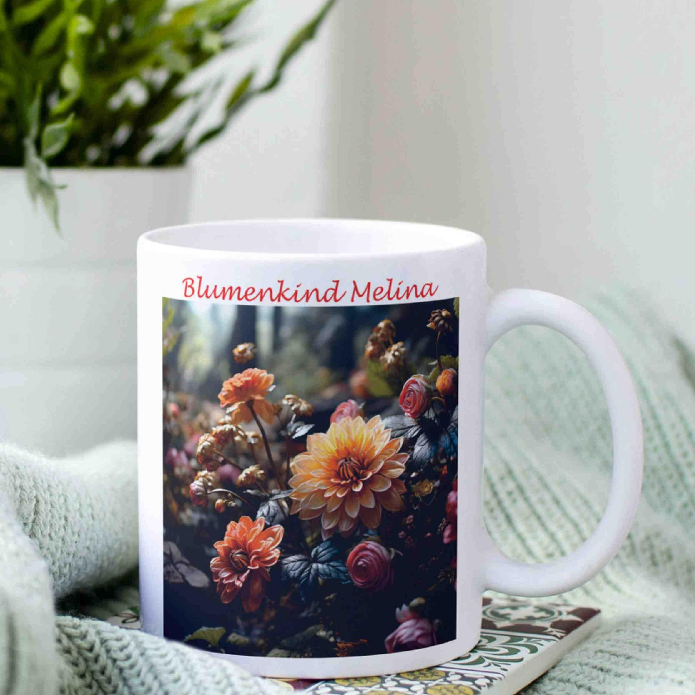 Personalisierte Tasse Blumen.