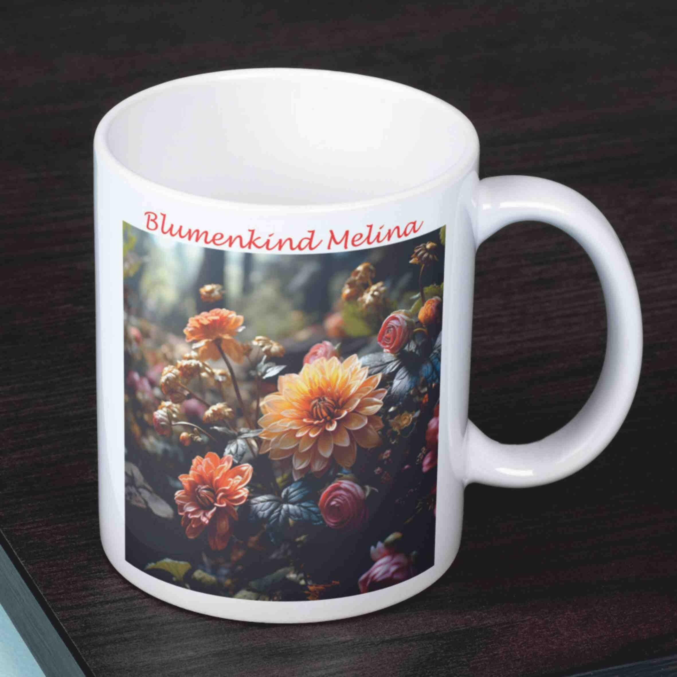 Personalisierte Tasse Blumen.