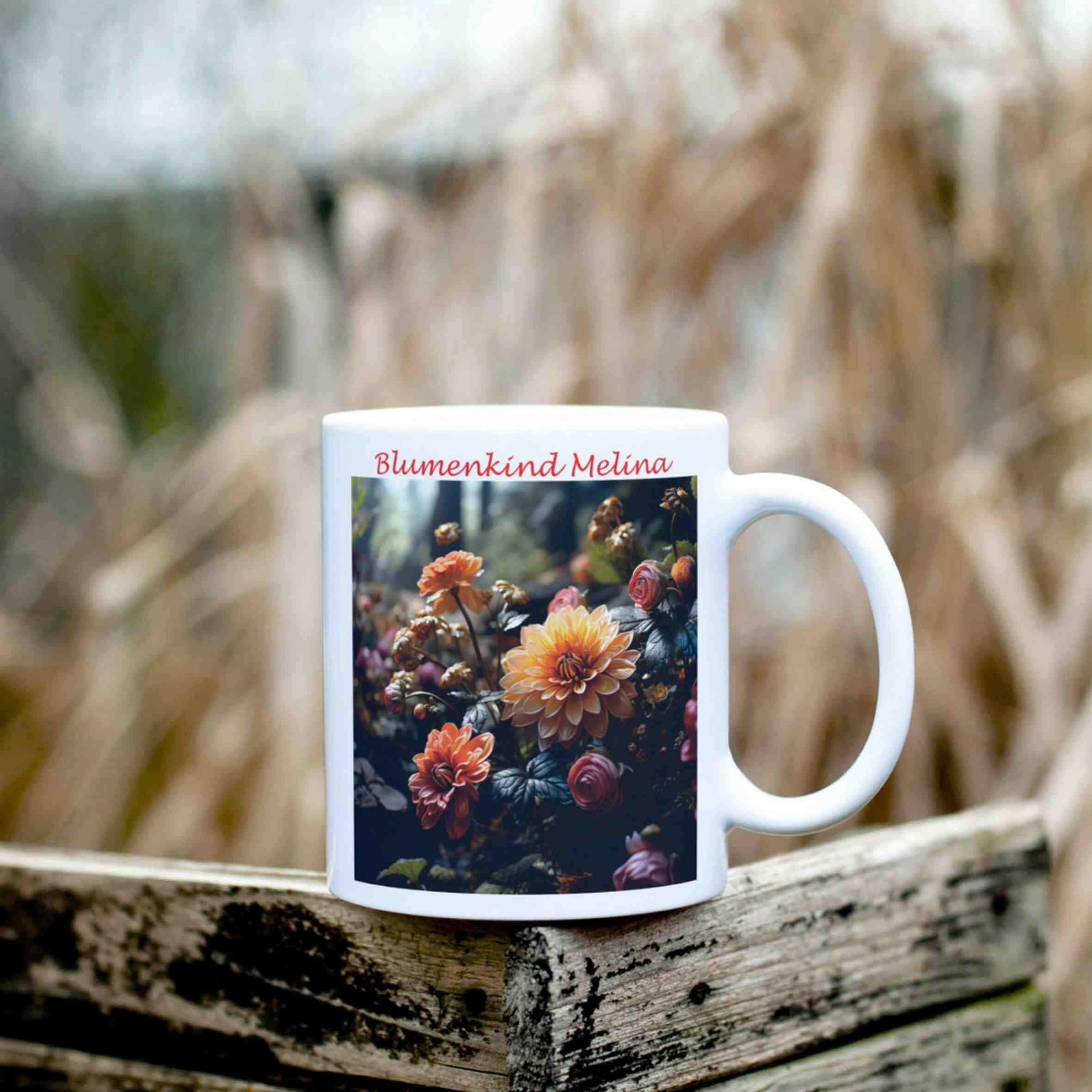 Personalisierte Tasse Blumen.