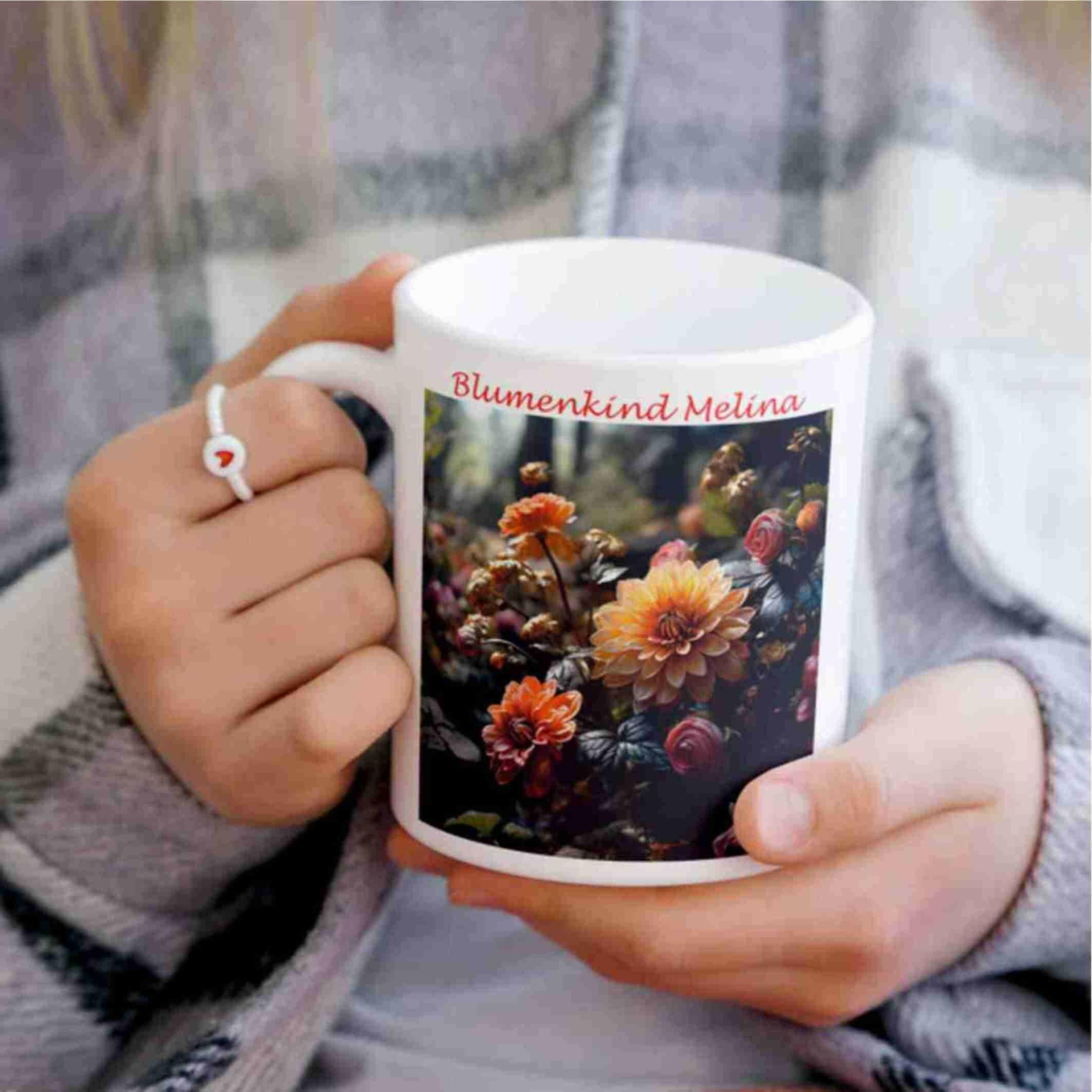 Personalisierte Tasse Blumen.