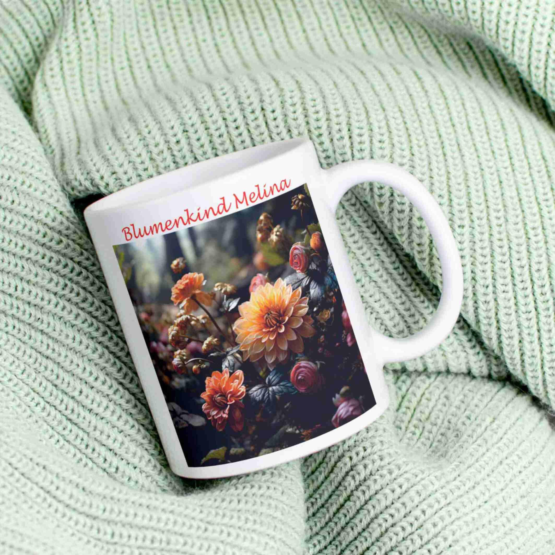 Personalisierte Tasse Blumen.
