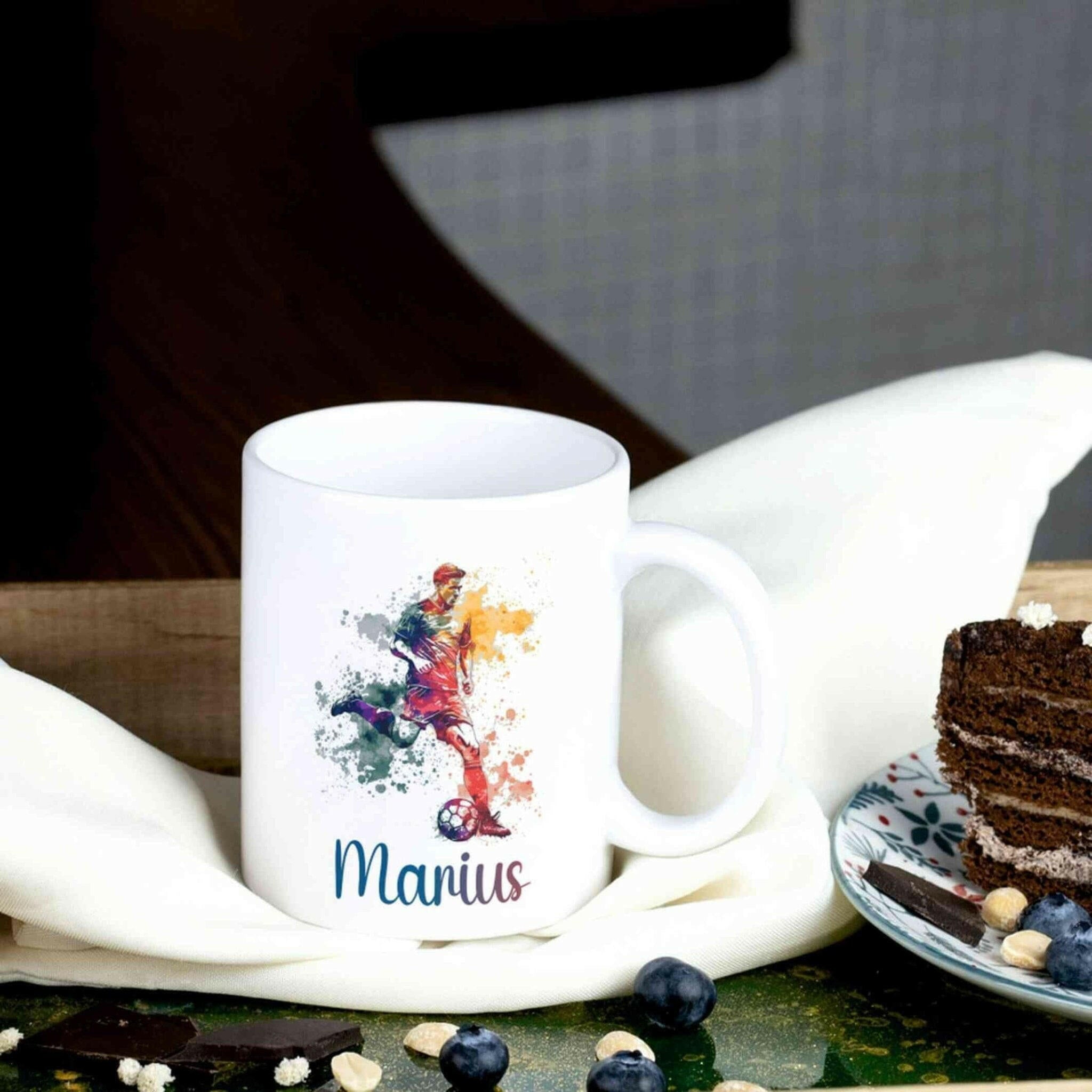 Personalisierte Tasse Fußballspieler.