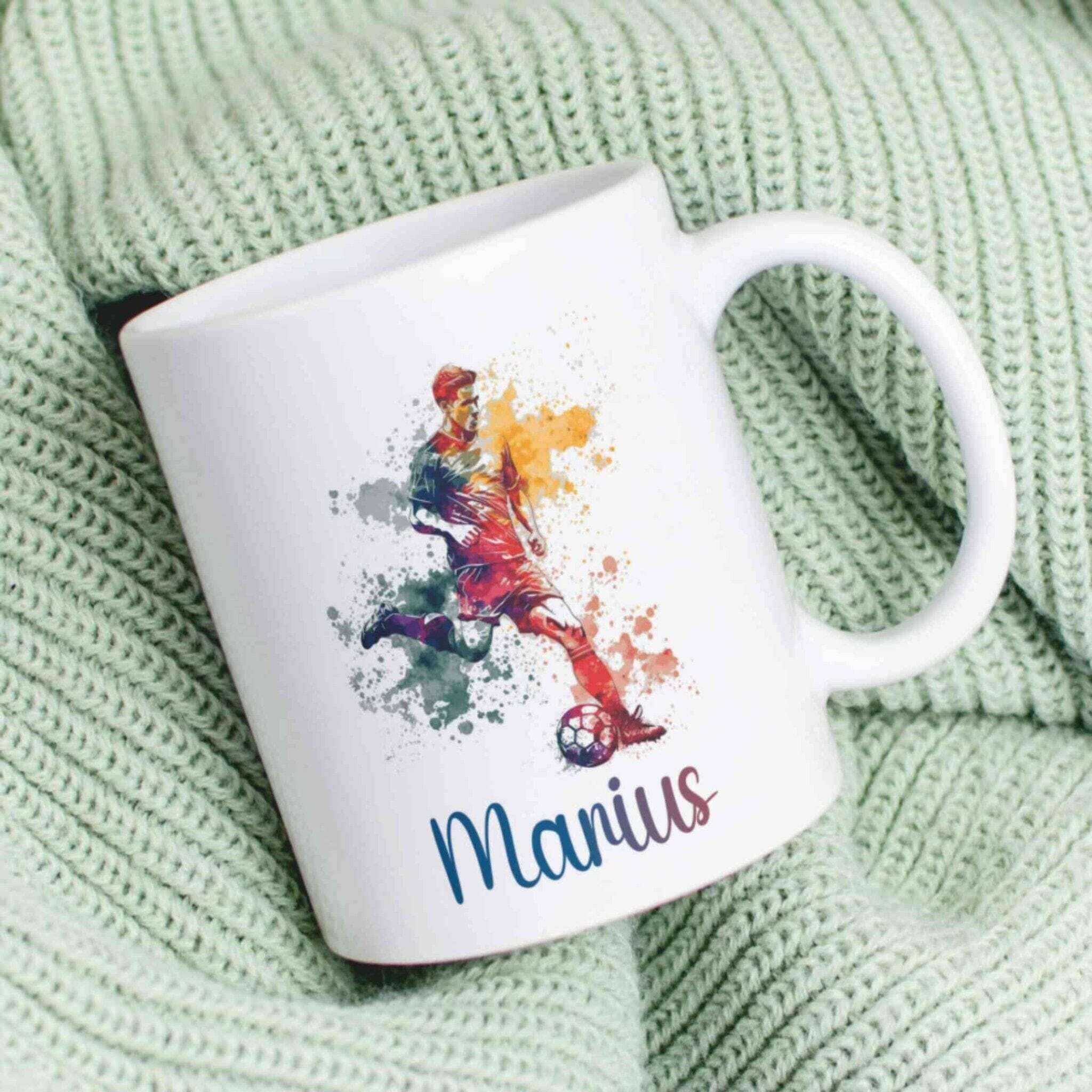 Personalisierte Tasse Fußballspieler.