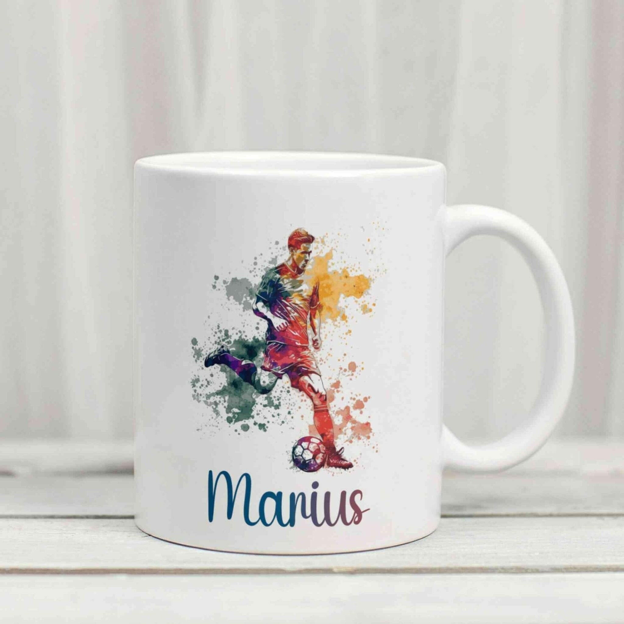 Personalisierte Tasse Fußballspieler.