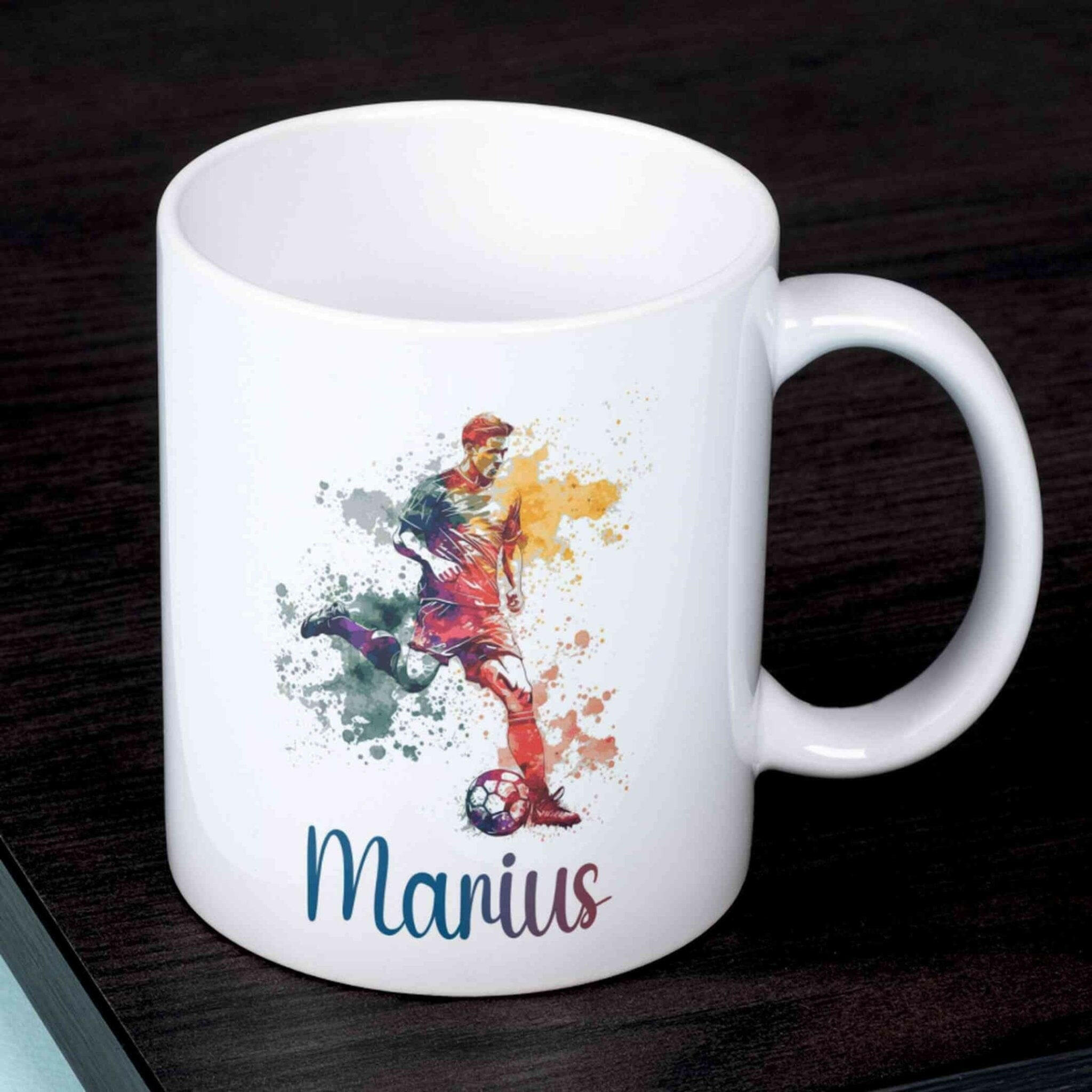 Personalisierte Tasse Fußballspieler.