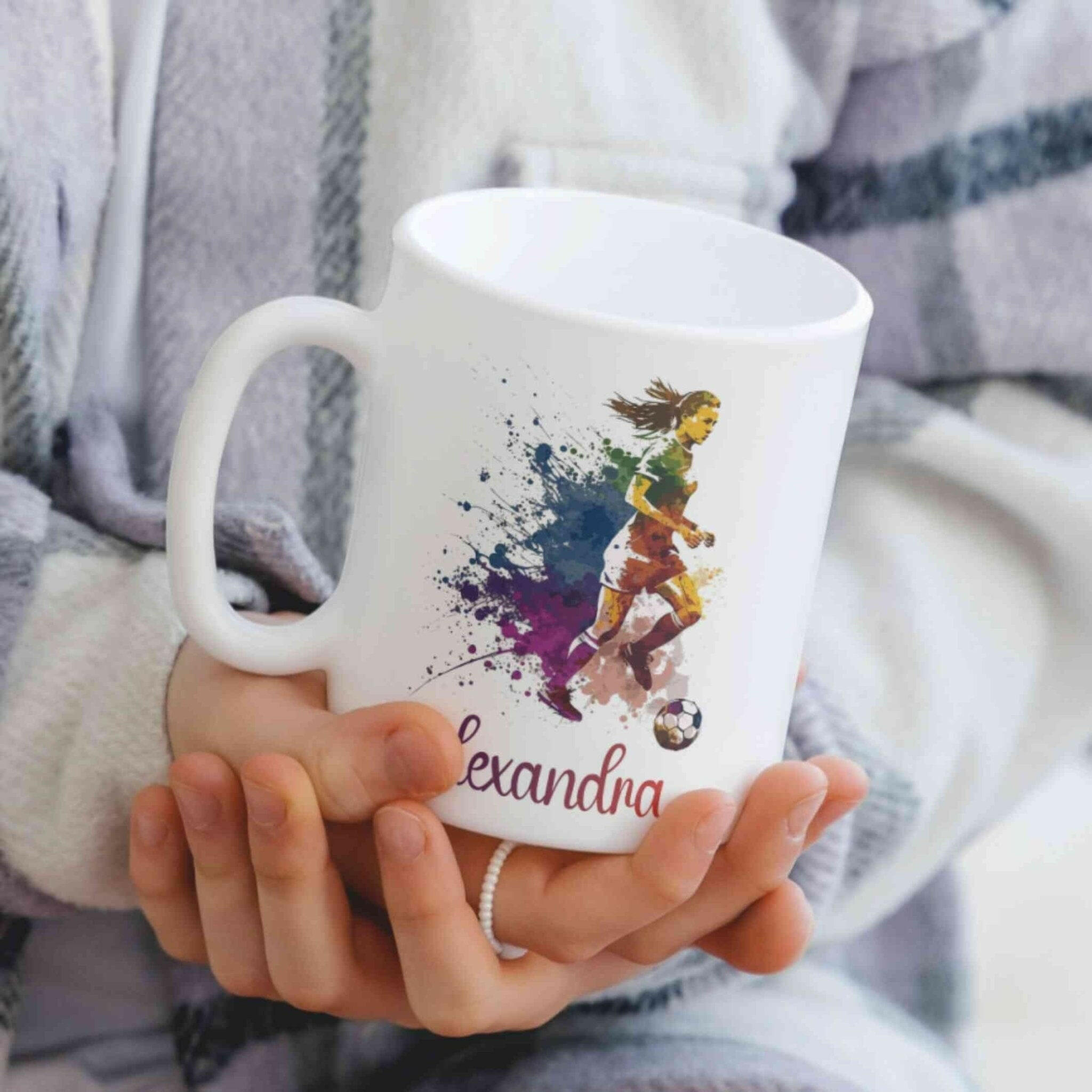 Personalisierte Tasse Fußballspielerin.
