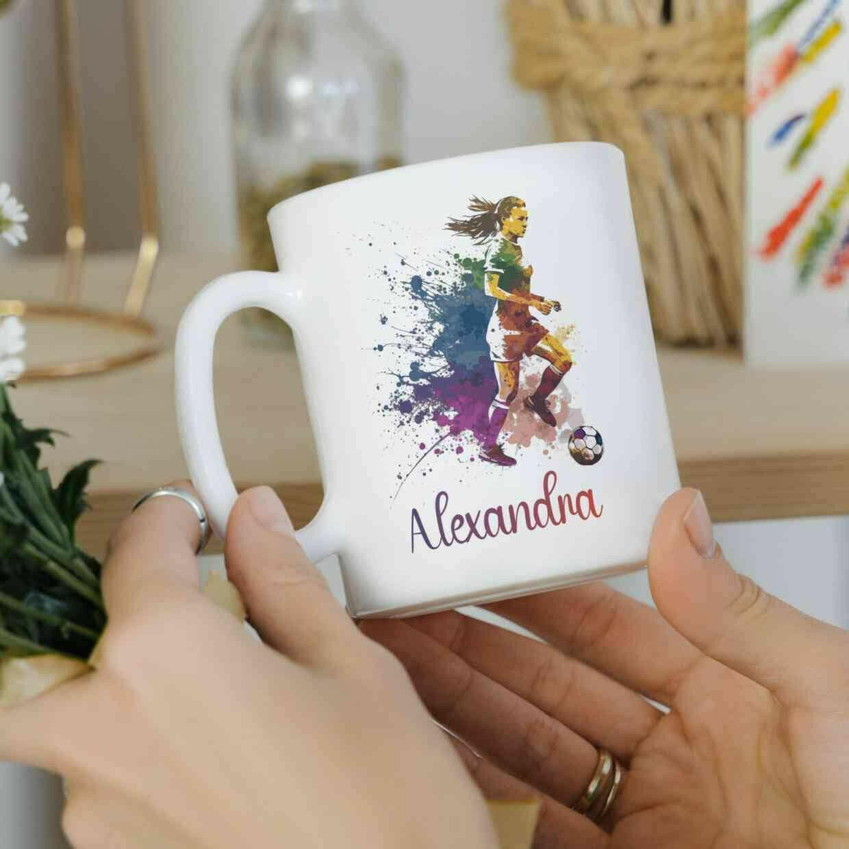 Personalisierte Tasse Fußballspielerin.