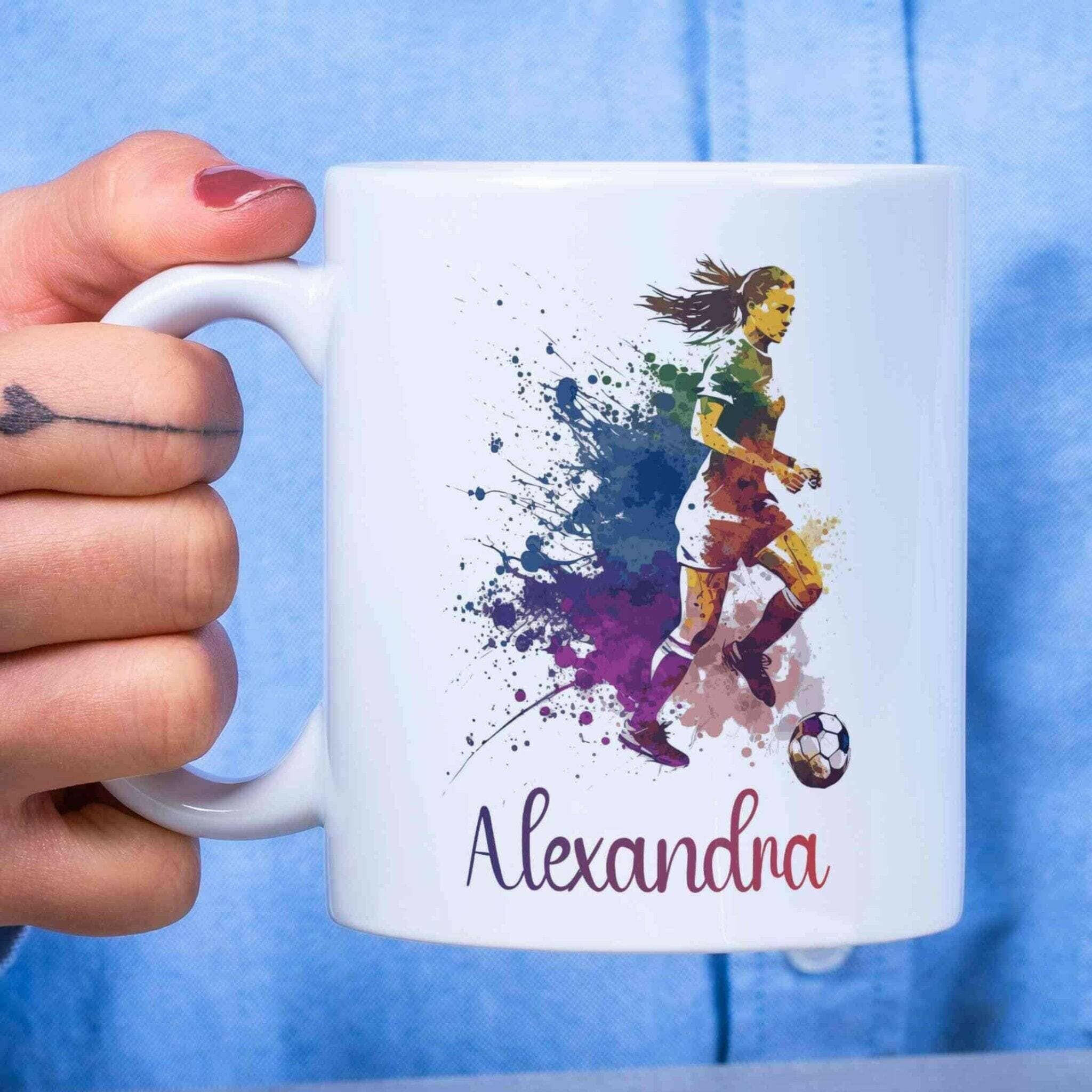 Personalisierte Tasse Fußballspielerin.
