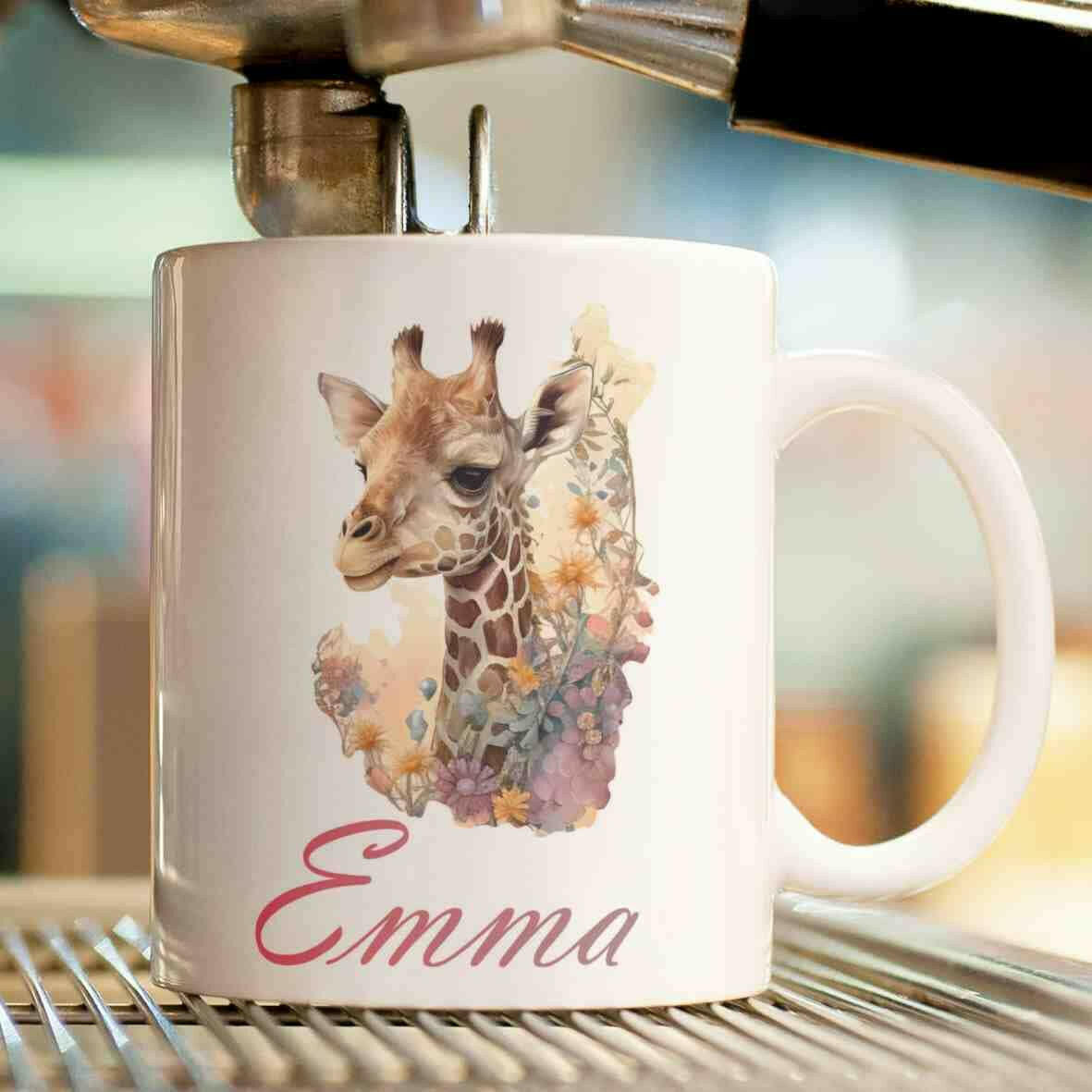 NymphFable 18oz Keramik Kaffeetasse – Personalisiert Mit Giraffe & Blumen, Mikrowellen- & Spülmaschinenfest